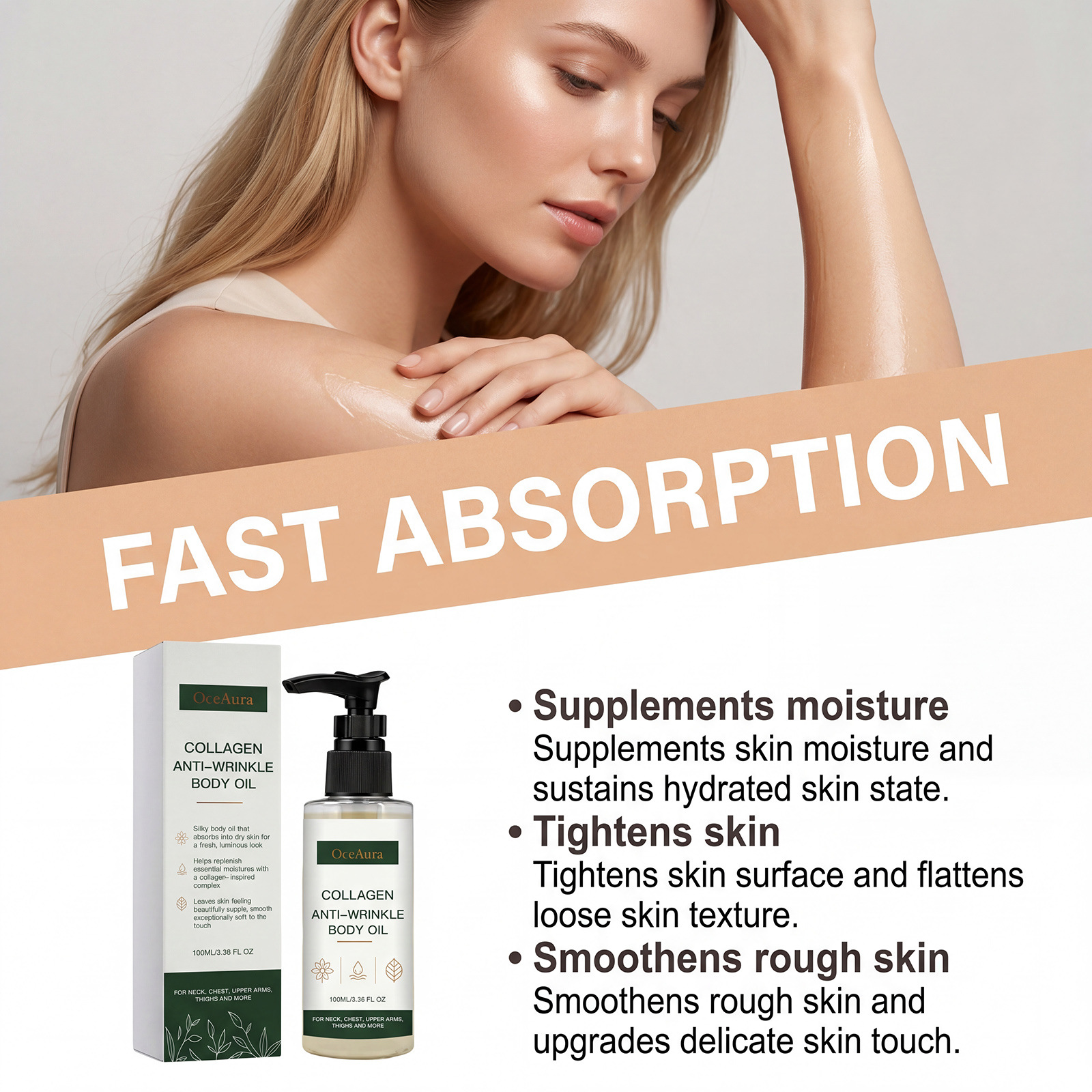 OCEAURA Skin Moisturizing Body Oil Hydrating, Moisturizing, Nourishing, Refreshing, Easily Absorbed, Full Body Massage Care Essential Oil