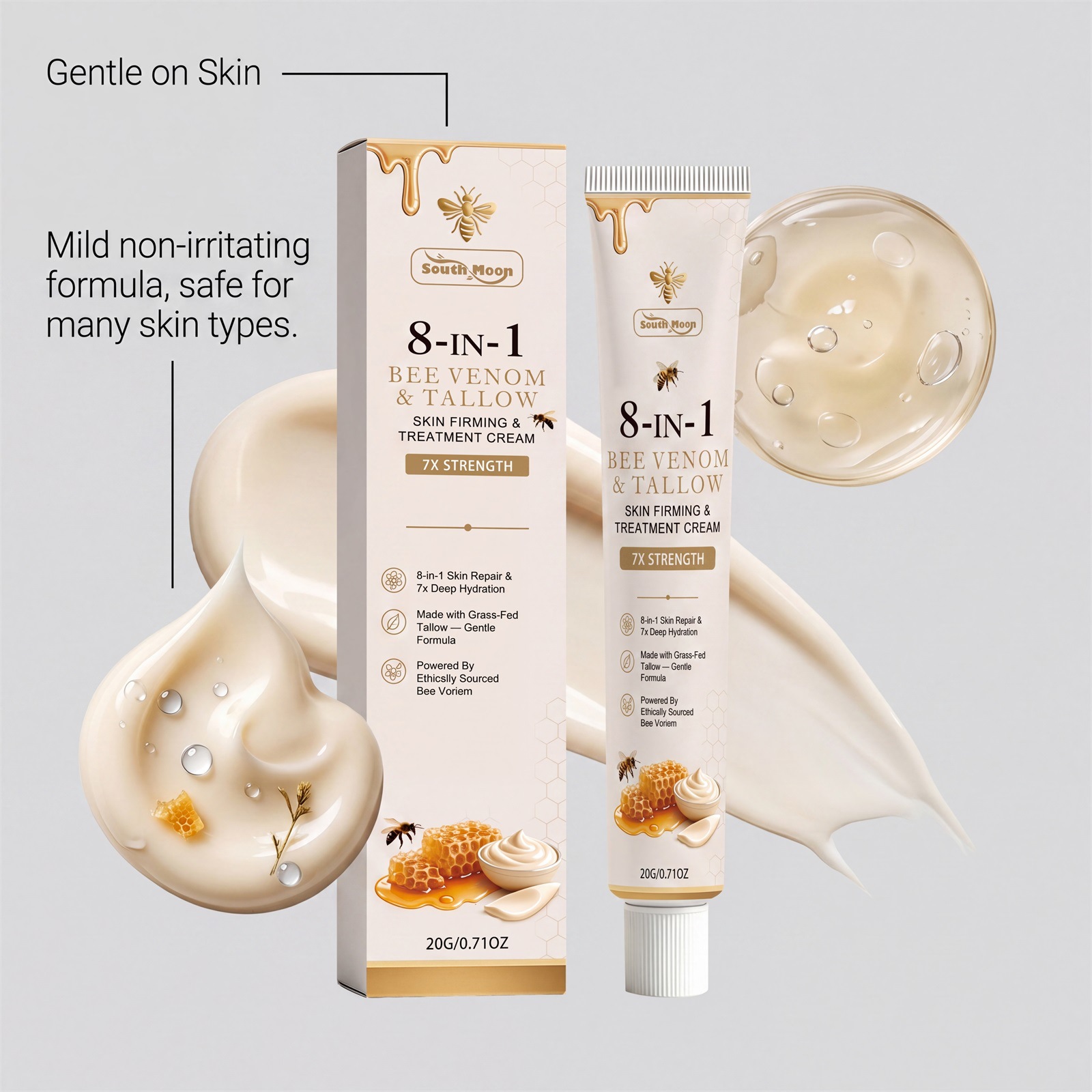 SOUTH MOON Bee Venom Moisturizing Cream Daily Gentle Nourishment Protects Body Skin, Delicate and Lightweight Texture