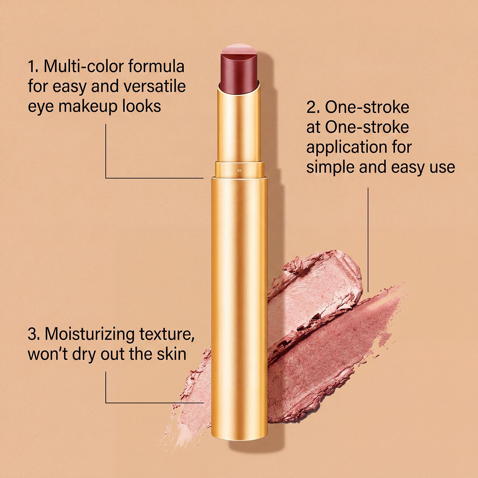 Shimmering Rose-Colored Long-Lasting Multi-Color Eyeshadow Stick, Smooth, Natural Color, Easy to Apply, Adheres Well, Perfect for Daily Commuting Makeup