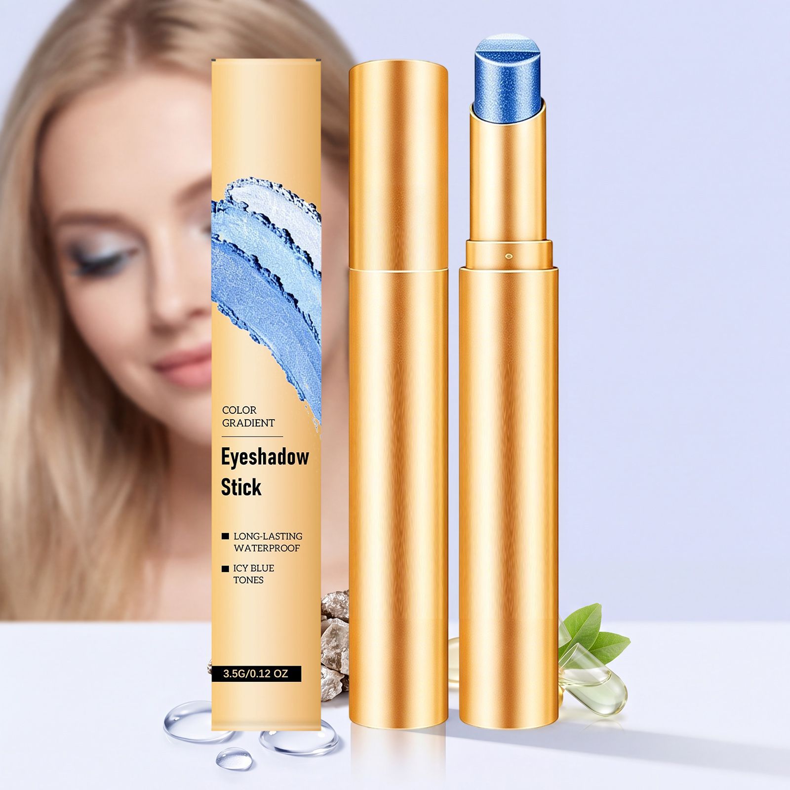 Long-lasting multi-color eyeshadow stick (Icy Grape Blue), silky, highly pigmented, easy to apply, smudge-resistant, suitable for daily commuting