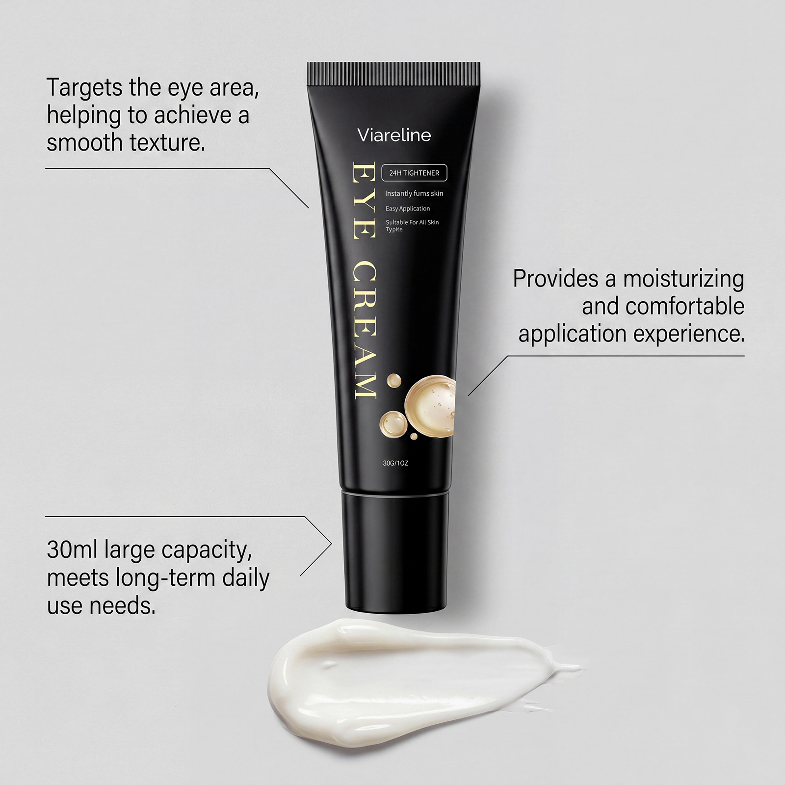 VIARELINE Brightening Eye Cream, lightweight texture, easy to apply, moisturizes and delicately cares for the skin around the eyes, portable for on-the-go care