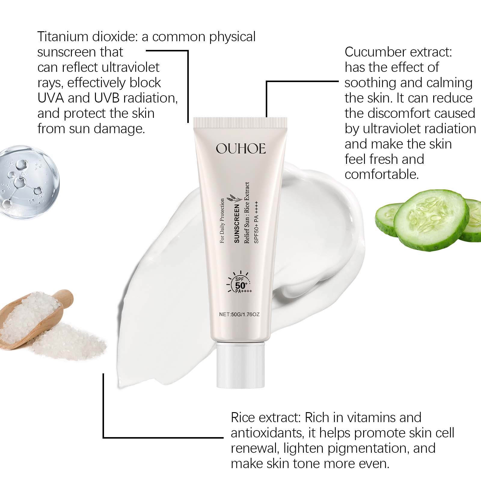 OUHOE Rice Protective Cream Outdoor Care Moisturizes Skin, Refreshing and Non-Greasy Protective Cream