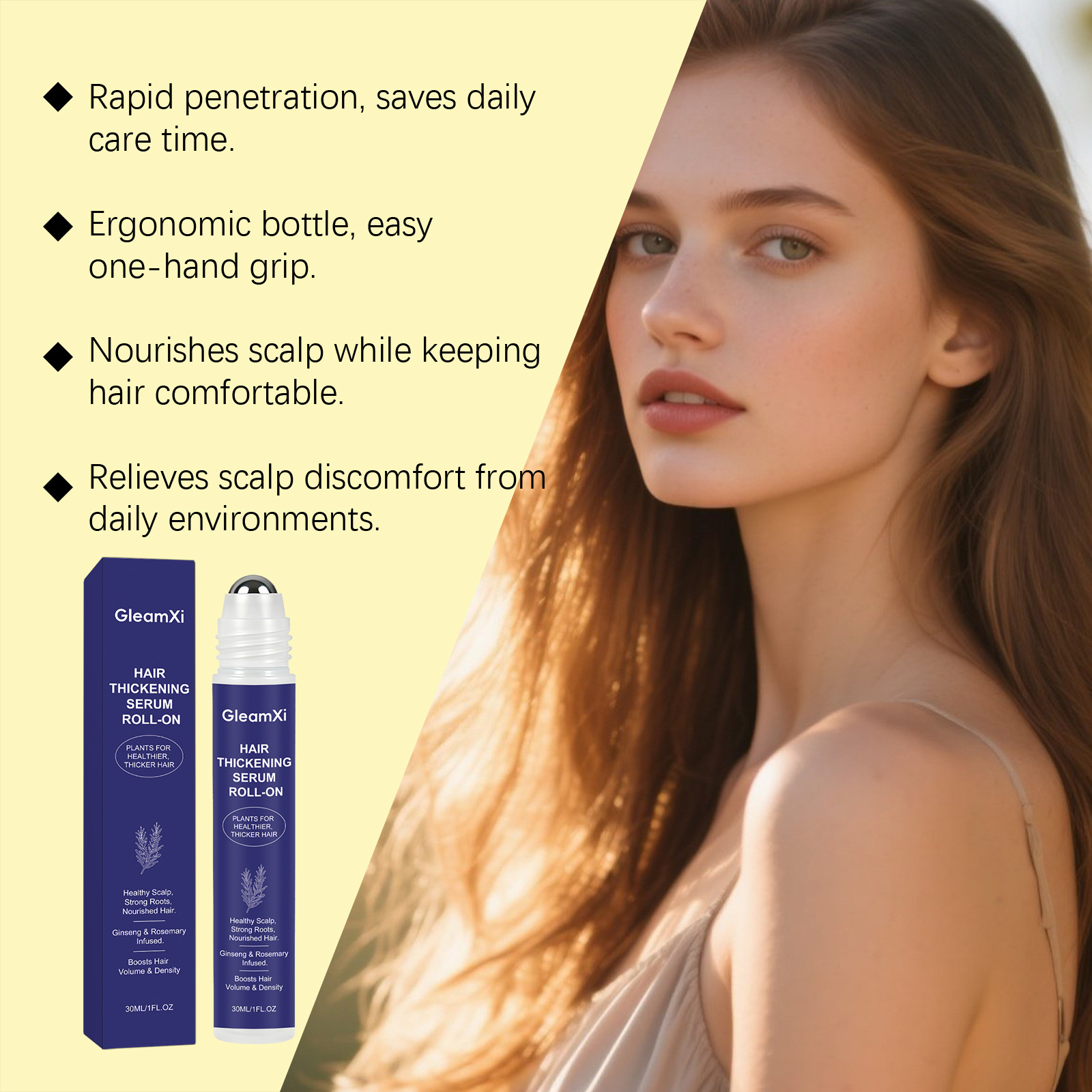 GleamXi Plant Extract Hair Care Essence Roll-On Gentle and Refreshing, Caring for Smooth Hair, Daily Hair Care Essence