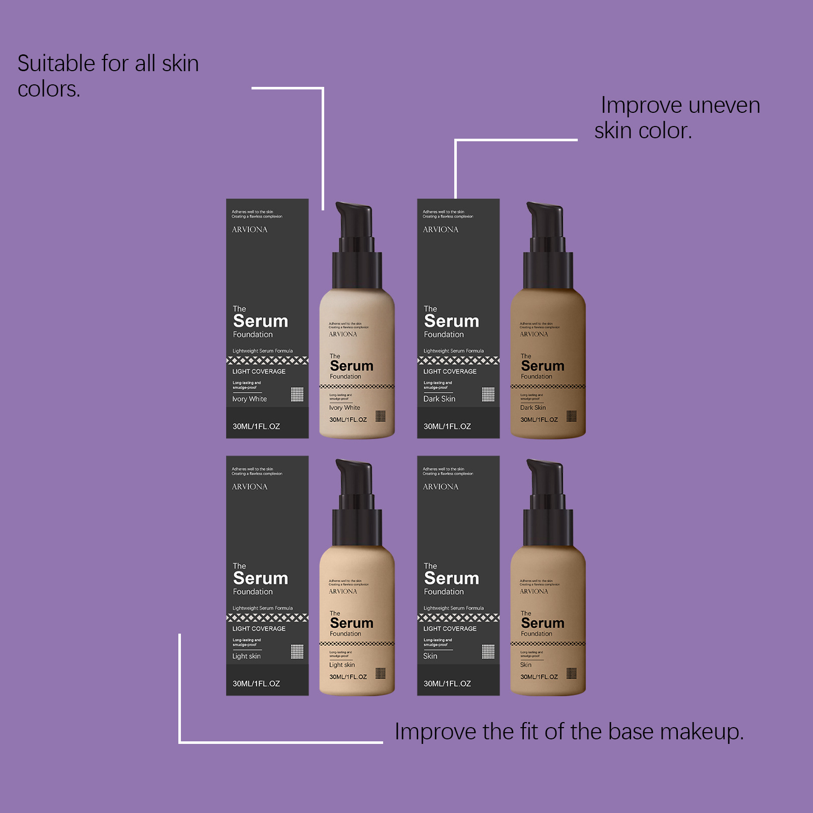 ARVIONA Essence Foundation Series, Available in Multiple Skin Tones, Moisturizing, Concealing, Lightweight, Smooth, Does Not Cake view 2