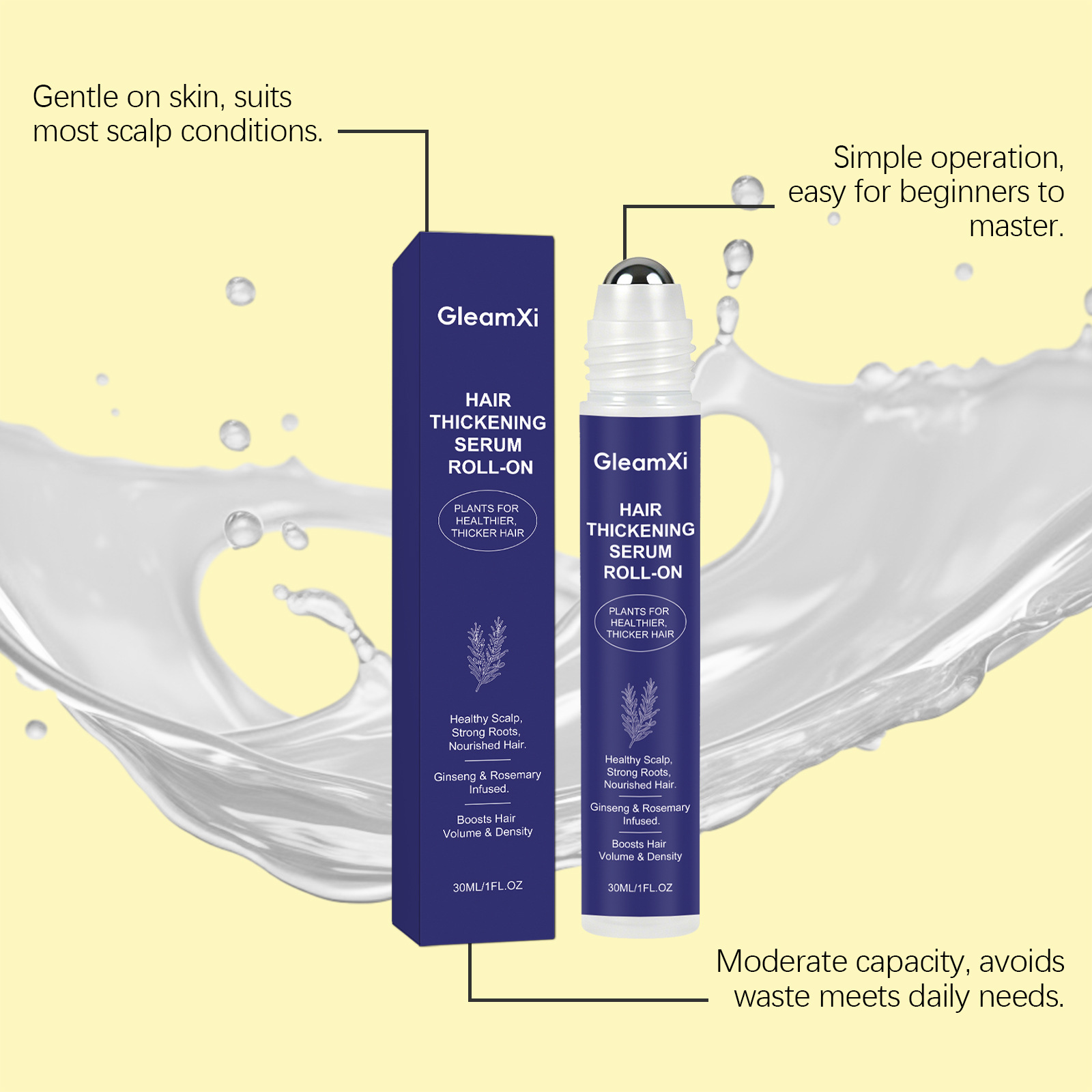 GleamXi Plant Extract Hair Care Essence Roll-On Gentle and Refreshing, Caring for Smooth Hair, Daily Hair Care Essence
