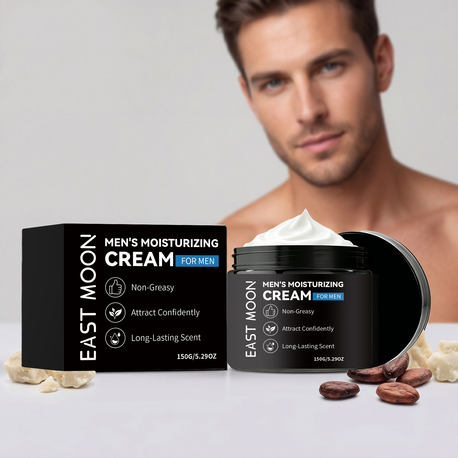 EAST MOON Men's Moisturizing Cream, Skin Hydration and Radiance, Moist Daily Comfort, Refreshing Skincare Body Cream