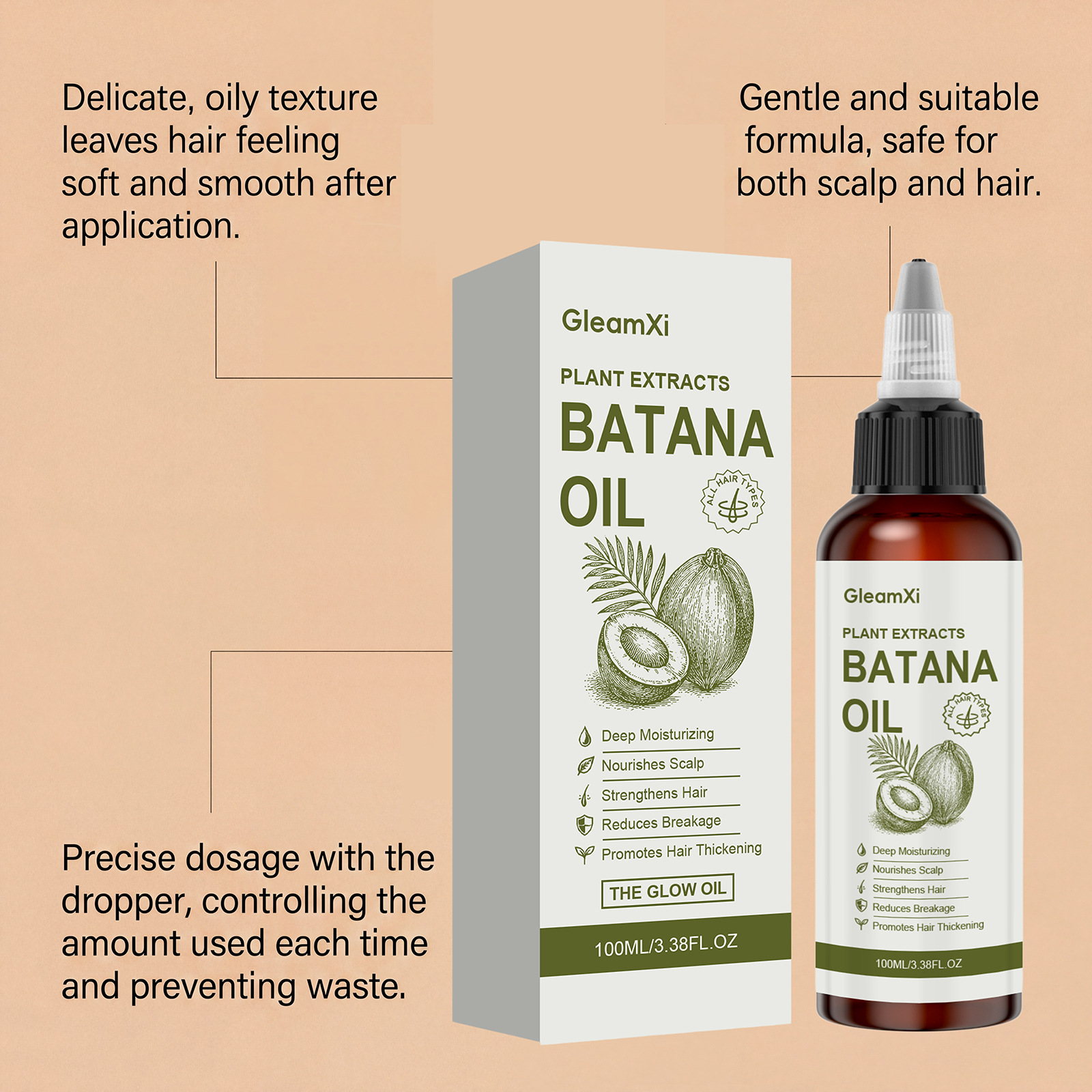Gleamxi Batana Hair Care Oil, protects hair to be soft, smooth, delicate, and shiny - Hair Care Oil
