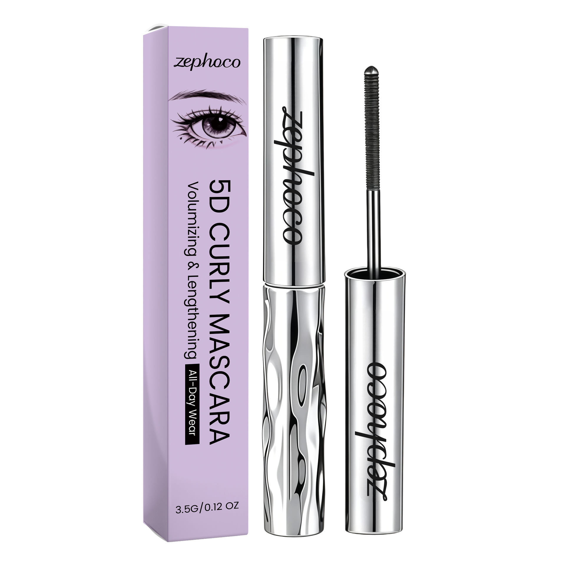 zephoco 3D Makeup Effect Mascara Naturally curled, clearly defined lashes, resistant to smudging, creating deep and captivating eyes