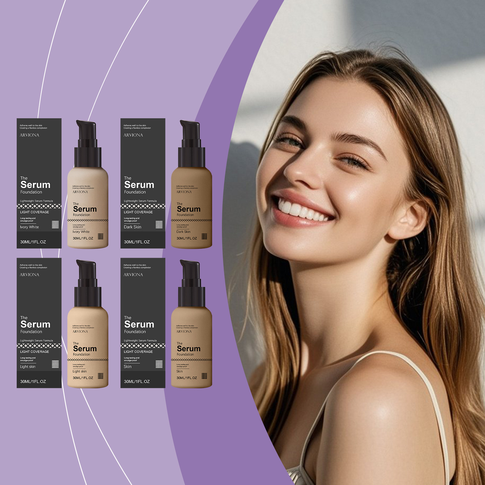 ARVIONA Essence Foundation Series, Available in Multiple Skin Tones, Moisturizing, Concealing, Lightweight, Smooth, Does Not Cake