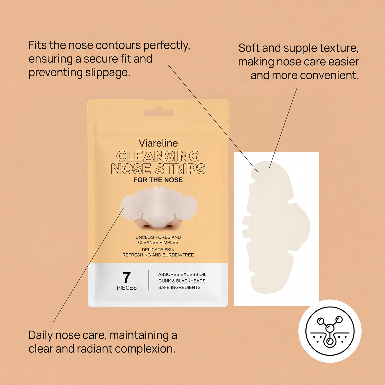 VIARELINE Clean & Fresh Nose Strips - Gentle ingredients care for clean pores, keeps blackheads away, and leaves skin feeling comfortable and fresh