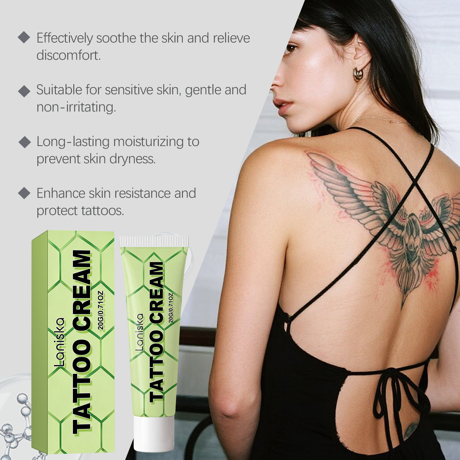 LANISKA Tattoo Care Ointment, Gently Protects Skin, Brightens Colors, Refreshing and Moisturizing Daily Care Cream