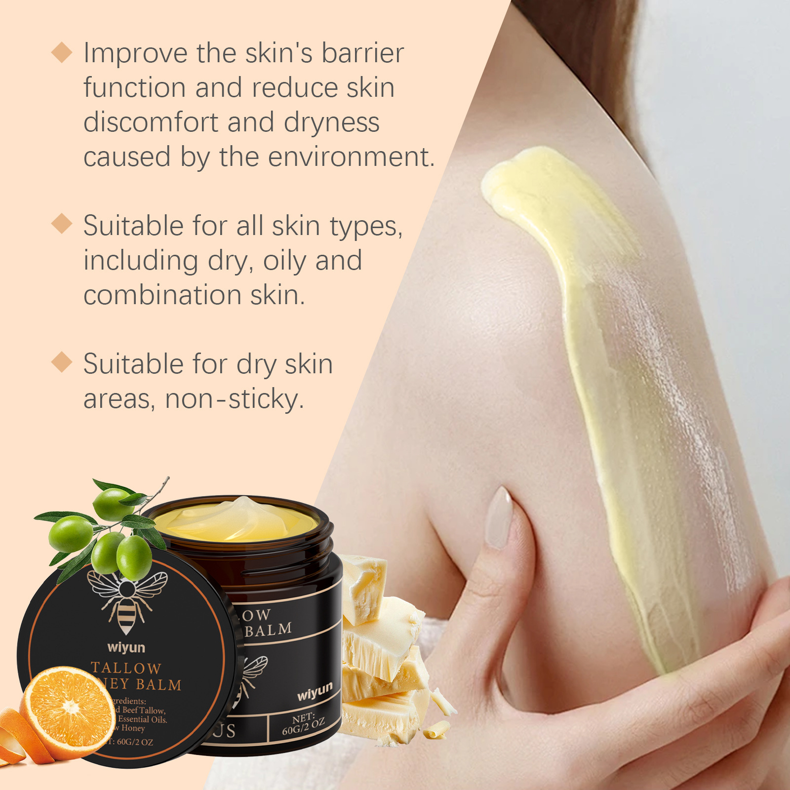 WIYUN Ghee Honey Moisturizing Cream - Gently hydrates, nourishes, keeps skin smooth and non-greasy
