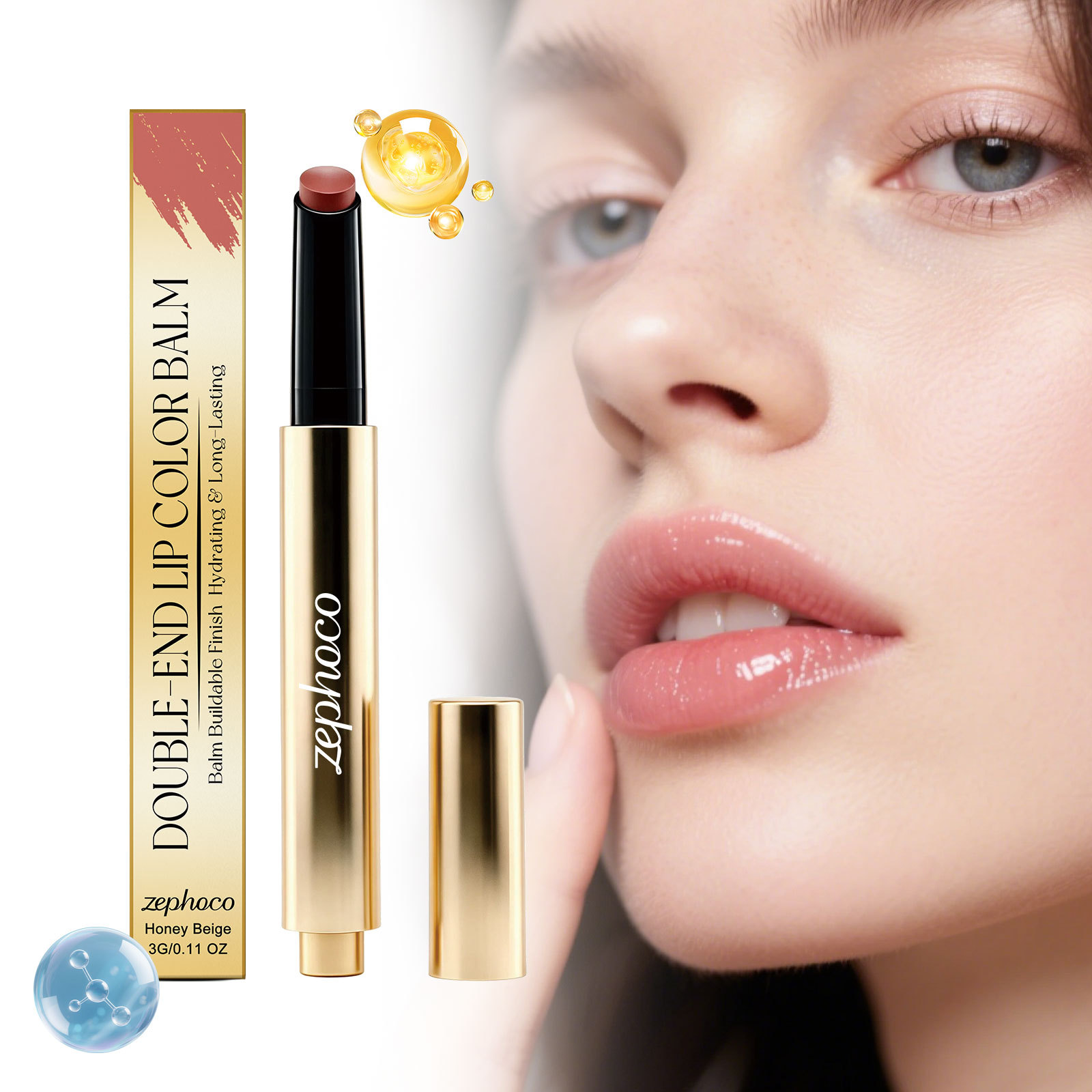 zephoco Moisturizing Long-Lasting Lip Gloss Pen (Honey Orange) Natural Smooth Glass-Lip Jelly Feel, Everyday Versatile