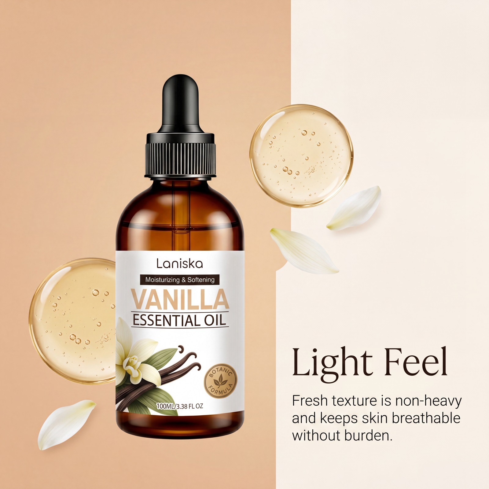 LANISKA Vanilla Care Essential Oil - Fresh, Soft, Gentle on Skin, Improves Dryness, Easily Absorbed, Convenient to Use