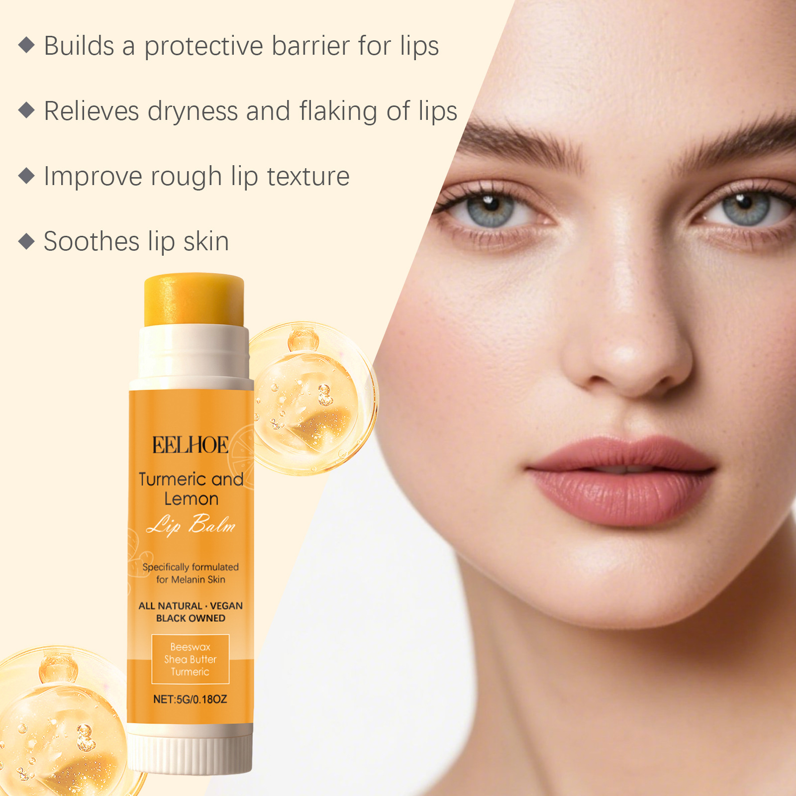 EELHOE Turmeric Lemon Lip Balm - Moisturizes, Brightens, and Softens Your Lips for Daily Use