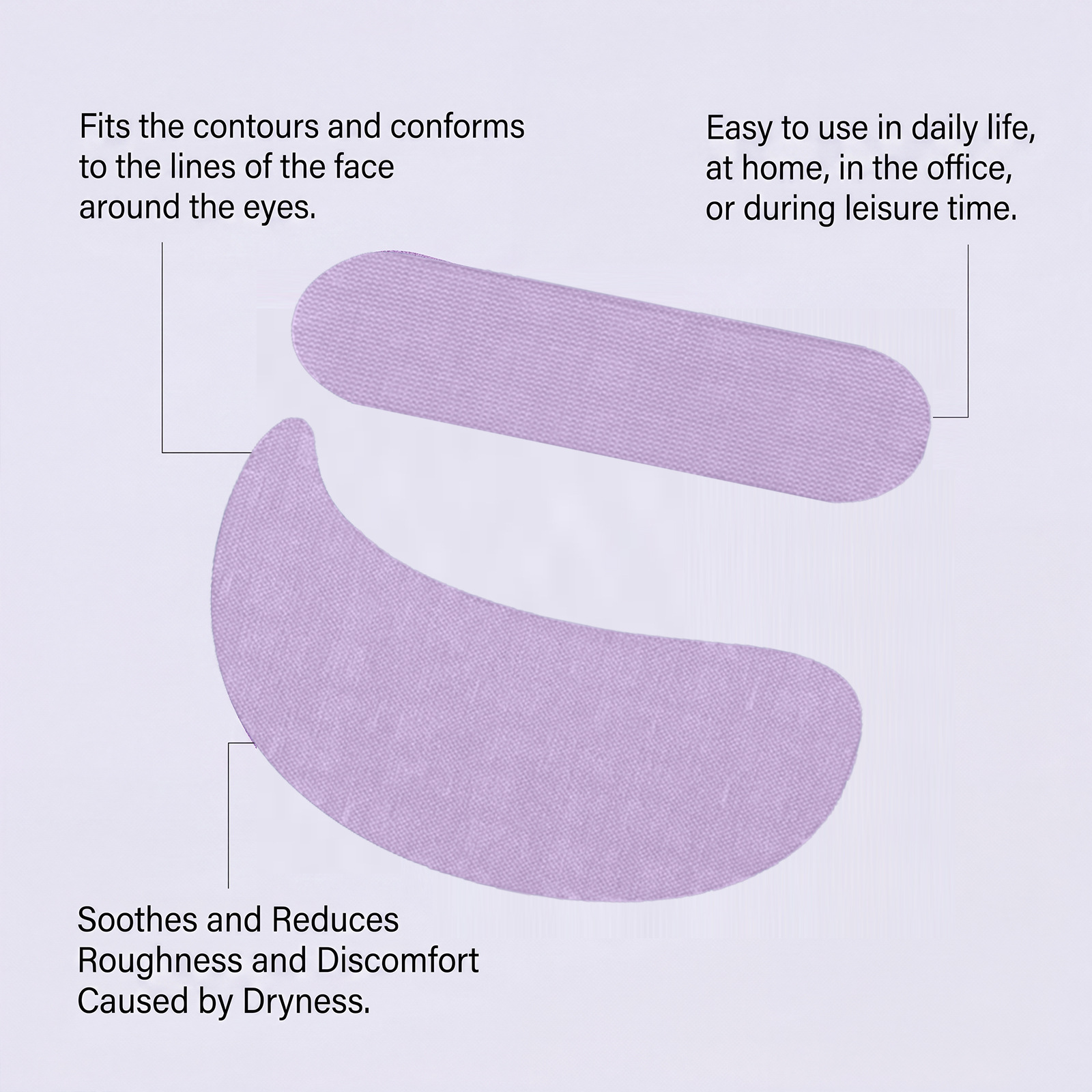 Purple facial care patches, gentle and moisturizing for daily use, fit the contours of your face, lightweight and breathable