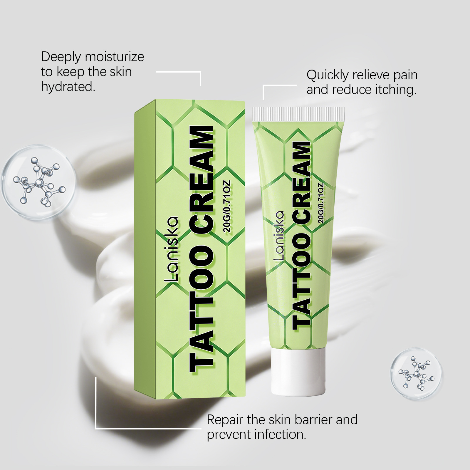 LANISKA Tattoo Care Ointment, Gently Protects Skin, Brightens Colors, Refreshing and Moisturizing Daily Care Cream