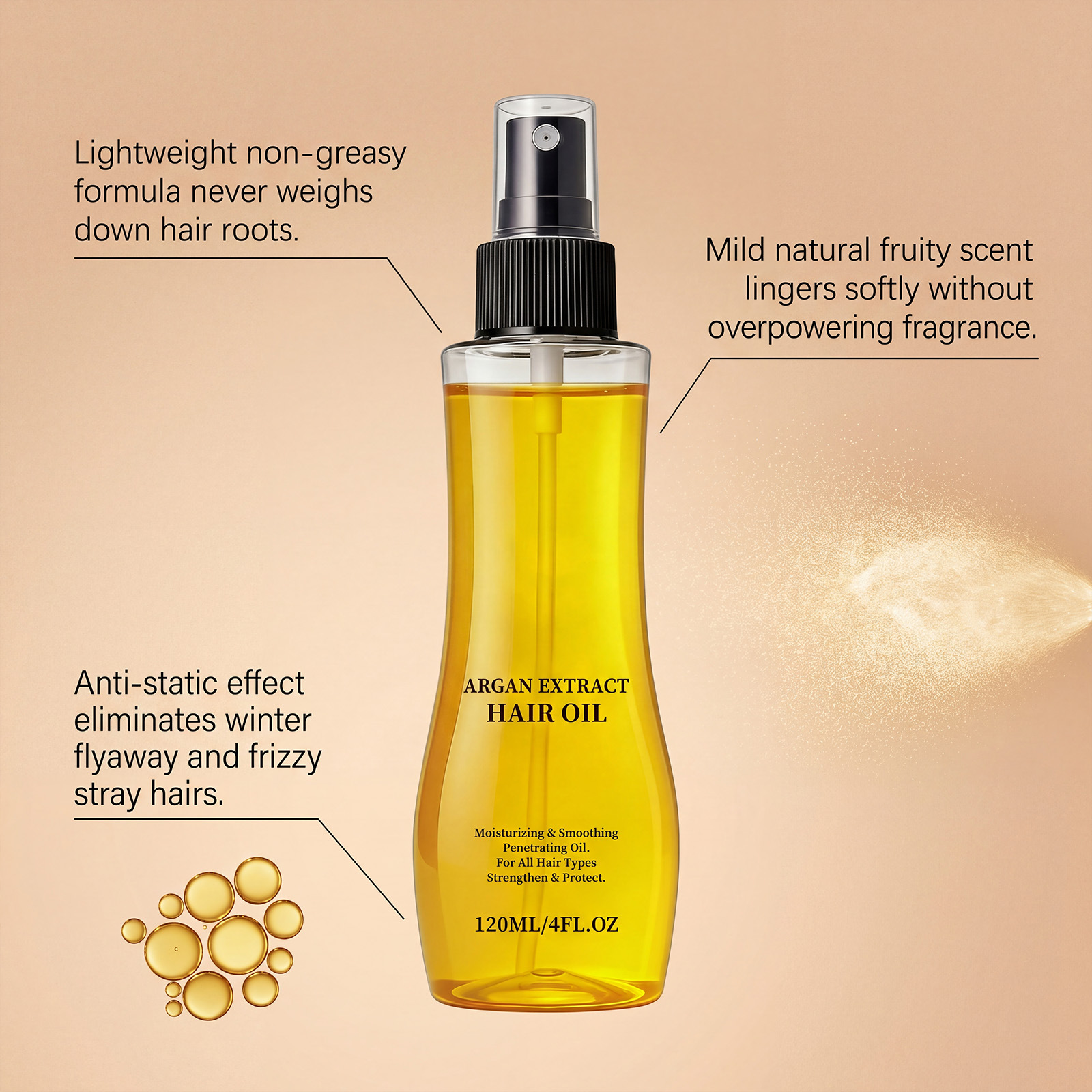 Moroccan Smoothing Hair Oil - Gently Moisturizes, Tames Frizz, Leaves Hair Smooth and Shiny