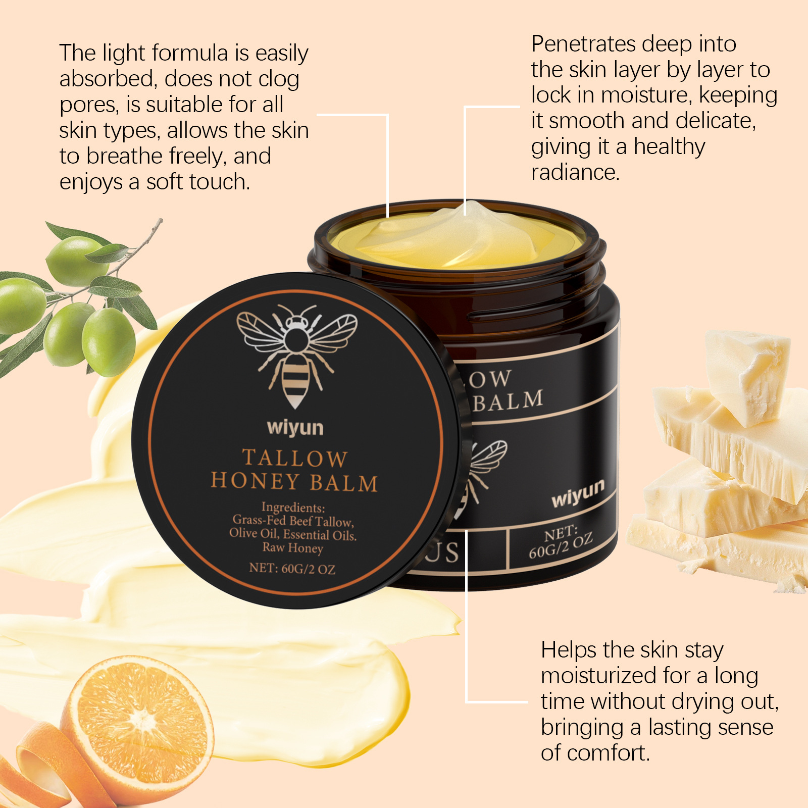 WIYUN Ghee Honey Moisturizing Cream - Gently hydrates, nourishes, keeps skin smooth and non-greasy