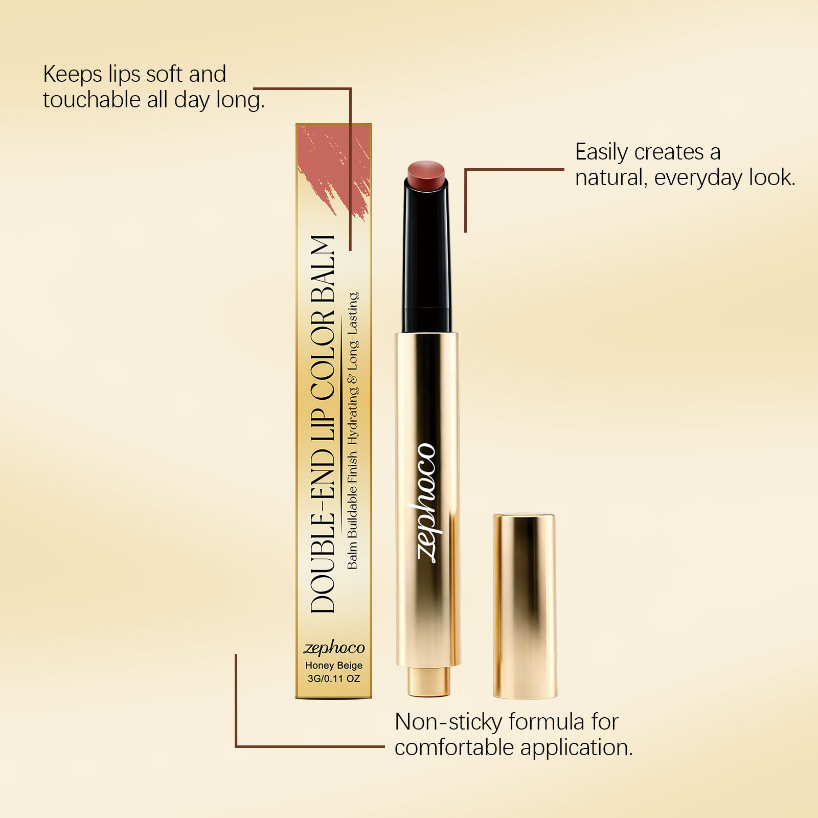 zephoco Moisturizing Long-Lasting Lip Gloss Pen (Honey Orange) Natural Smooth Glass-Lip Jelly Feel, Everyday Versatile view 2