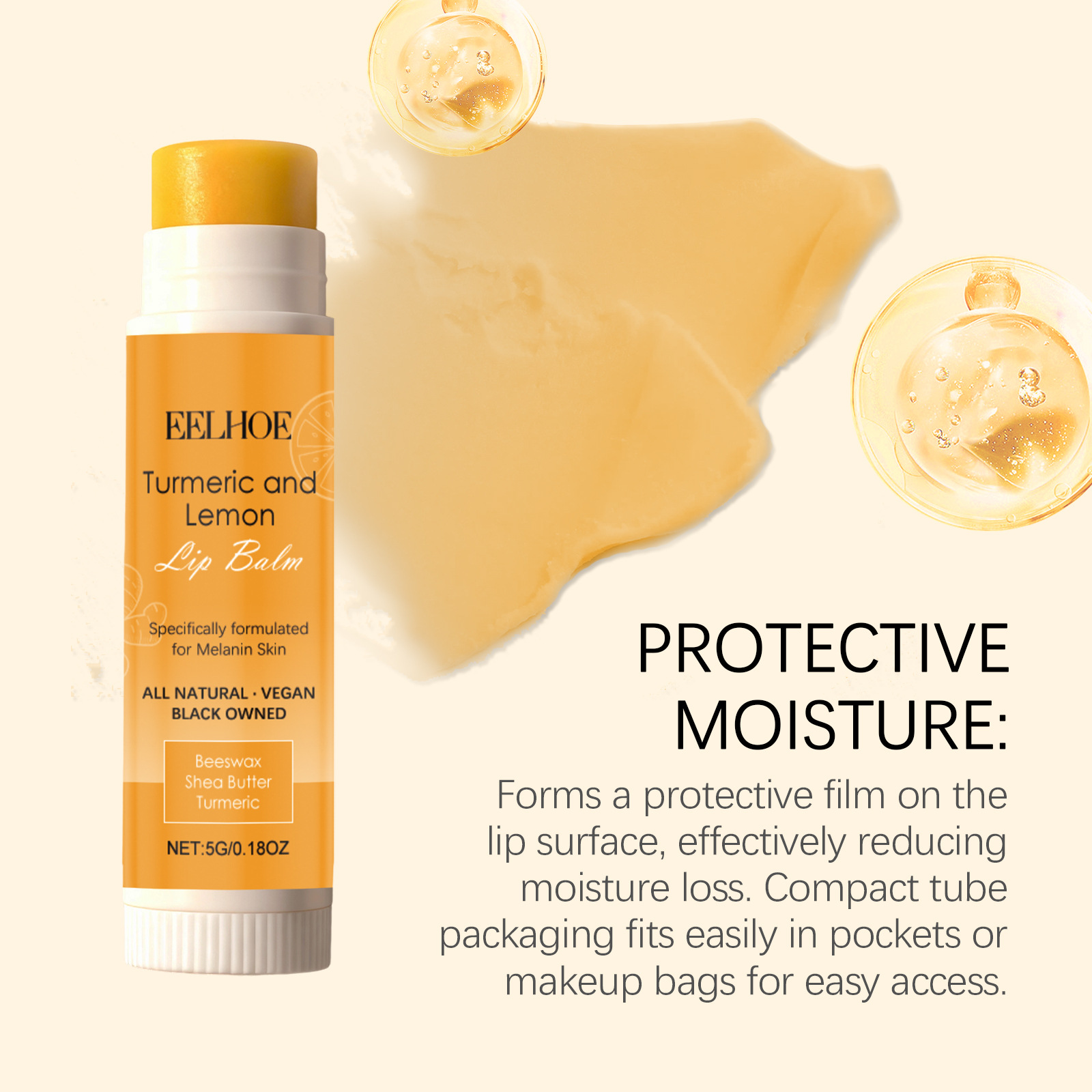 EELHOE Turmeric Lemon Lip Balm - Moisturizes, Brightens, and Softens Your Lips for Daily Use