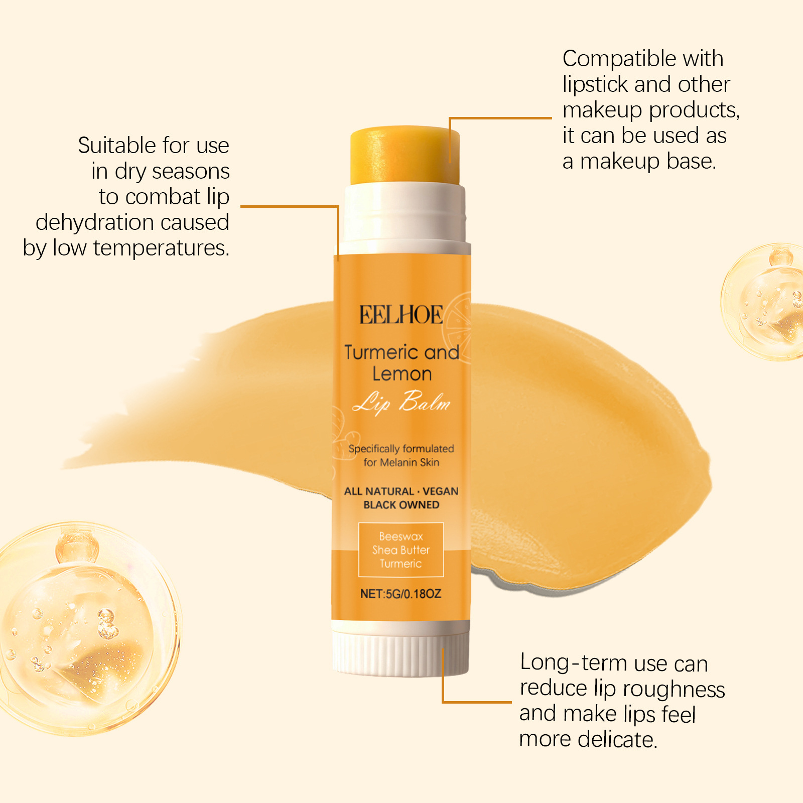 EELHOE Turmeric Lemon Lip Balm - Moisturizes, Brightens, and Softens Your Lips for Daily Use