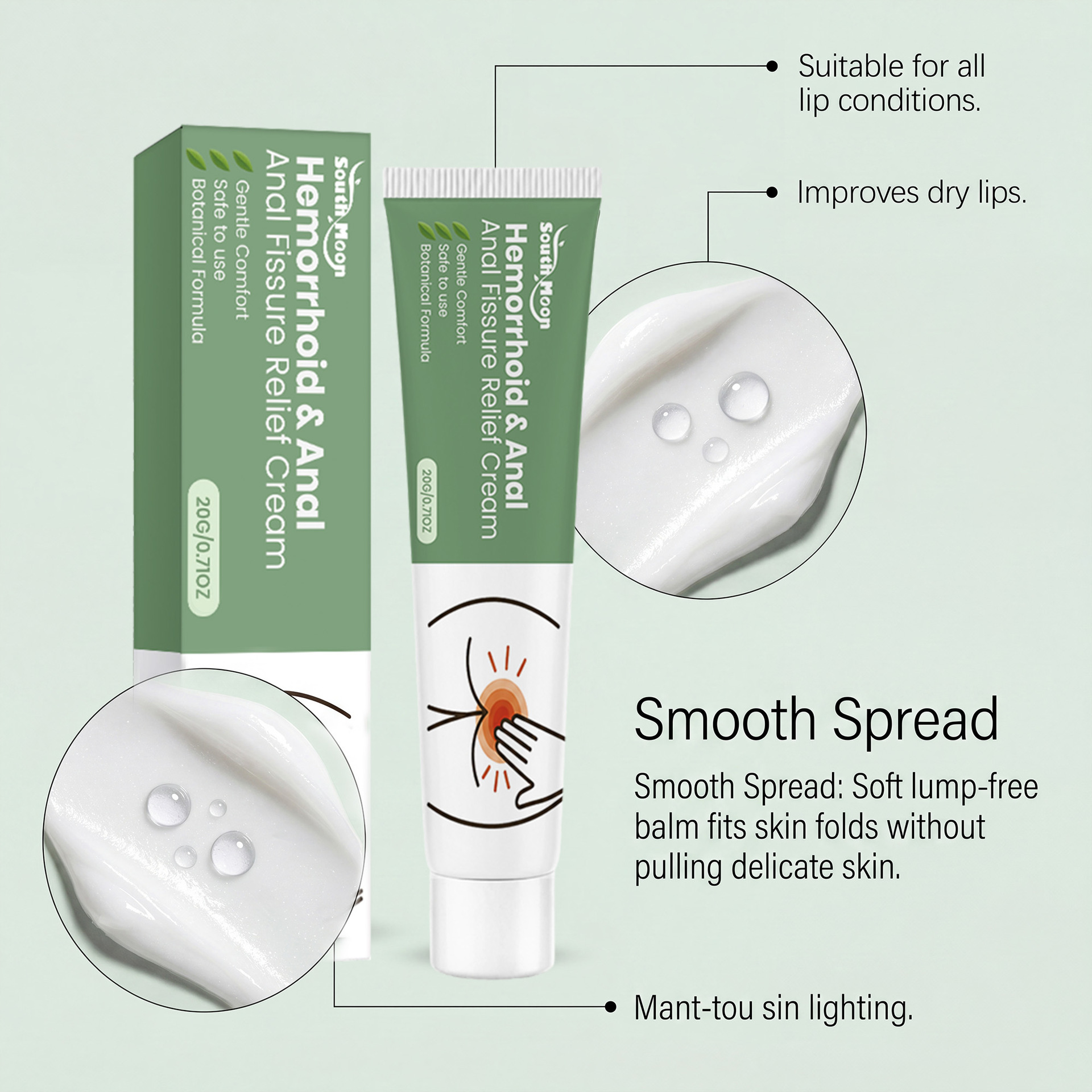 SOUTH MOON Anal Care Cream - Gentle ingredients moisturize the skin around the anus, keeping it comfortable and refreshed; an external cream for application