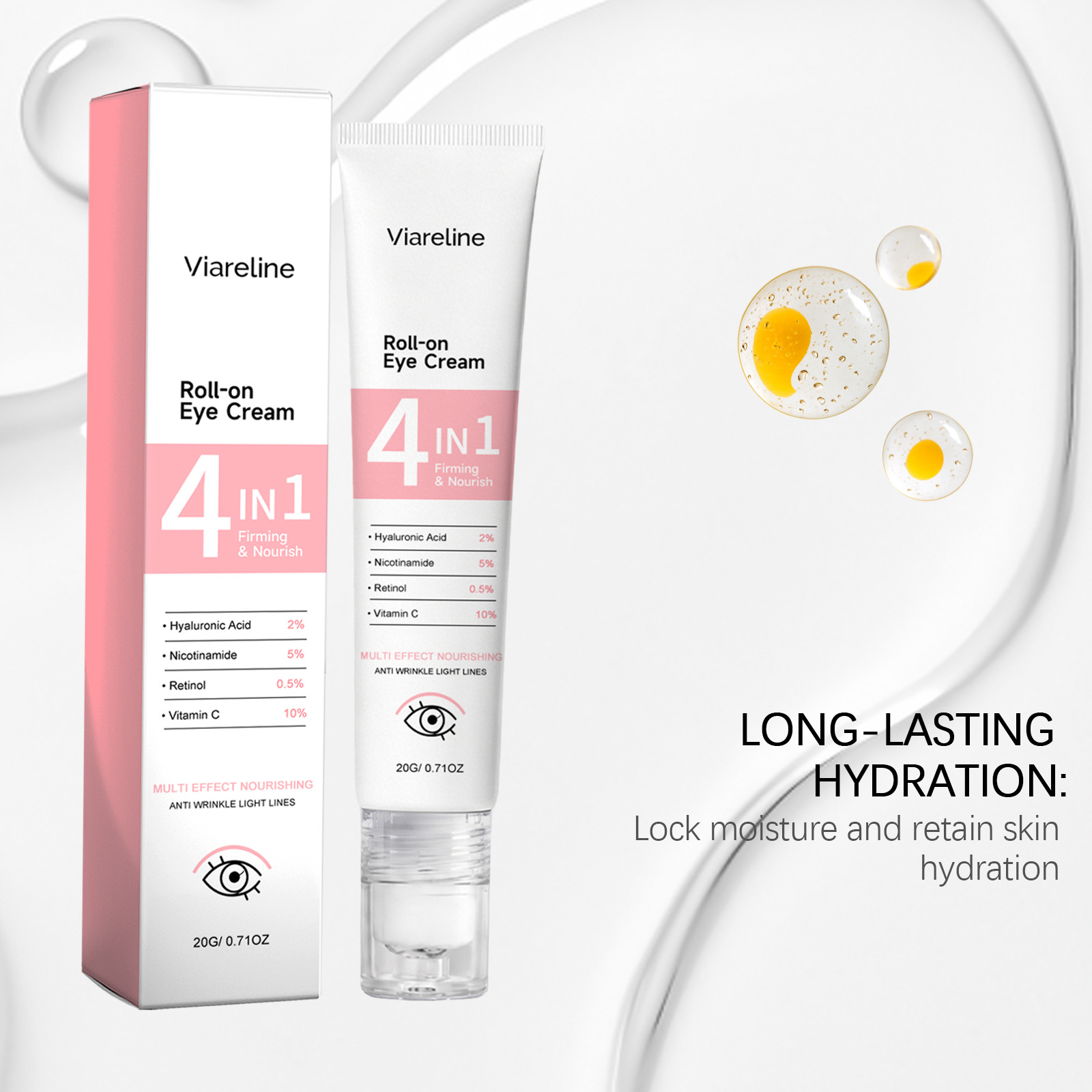 VIARELINE Roller Eye Cream gently cares for the skin around your eyes, lightweight, moisturizing, and comfortable for everyday use.