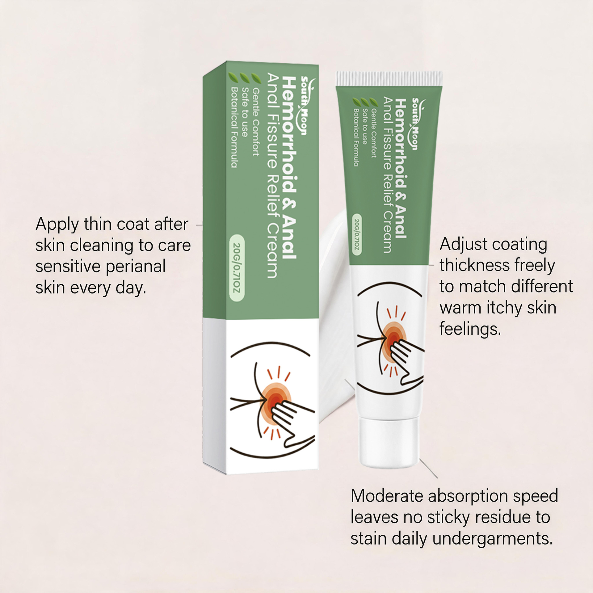 SOUTH MOON Anal Care Cream - Gentle ingredients moisturize the skin around the anus, keeping it comfortable and refreshed; an external cream for application