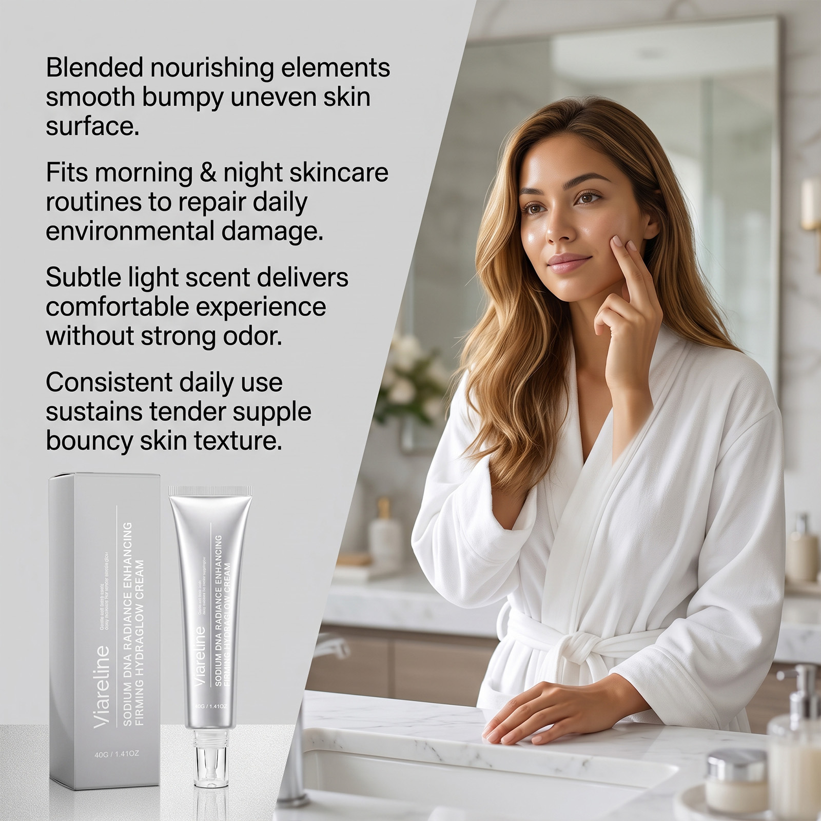 VIARELINE Moisturizing Water-Light Cream – Hydrates and cares for facial skin, keeps it glowing, clear, soft, and delicate.