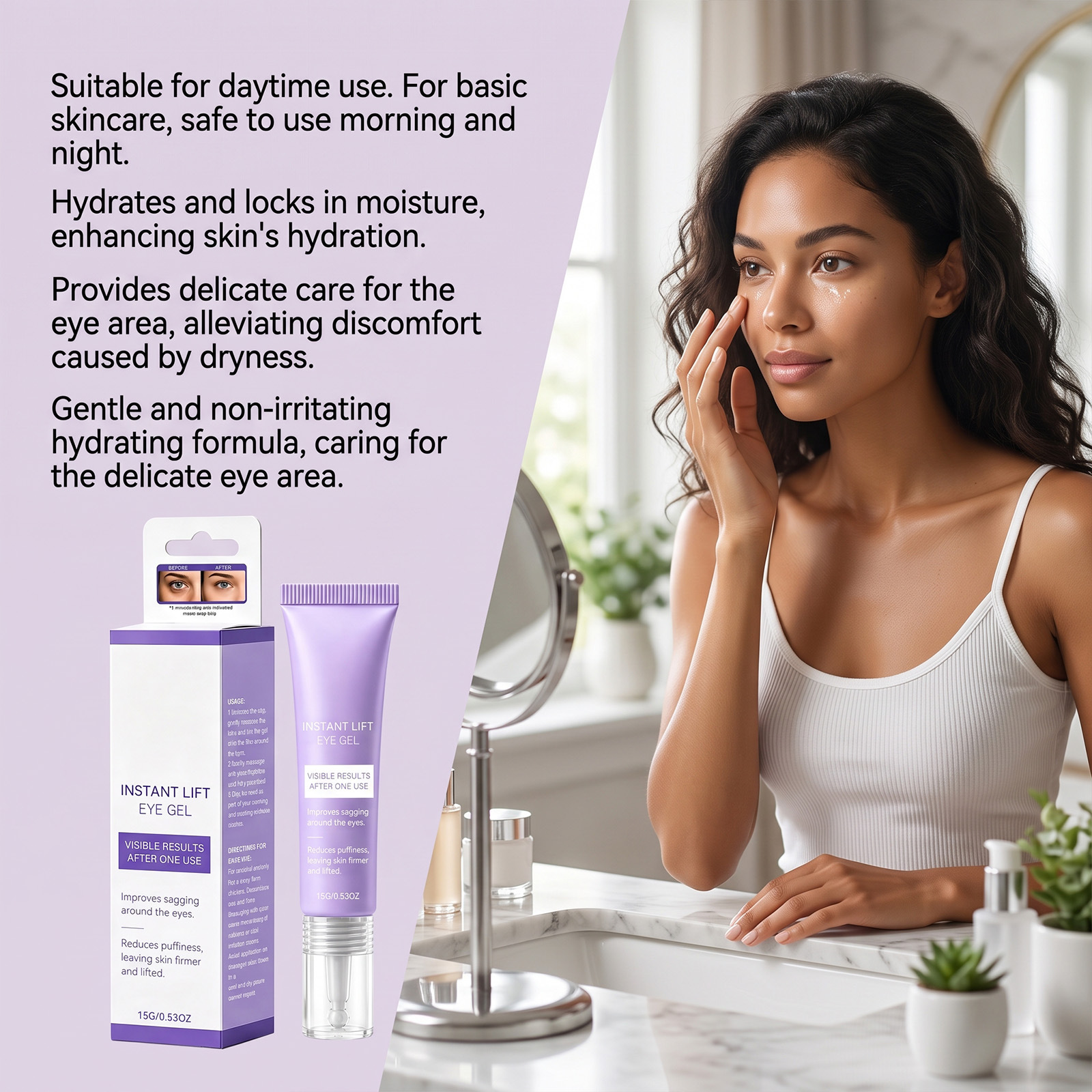 Eye cream - soft and bouncy for the eye area, hydrating with a lightweight texture that's easily absorbed, gentle and skin-friendly, suitable for various skin types