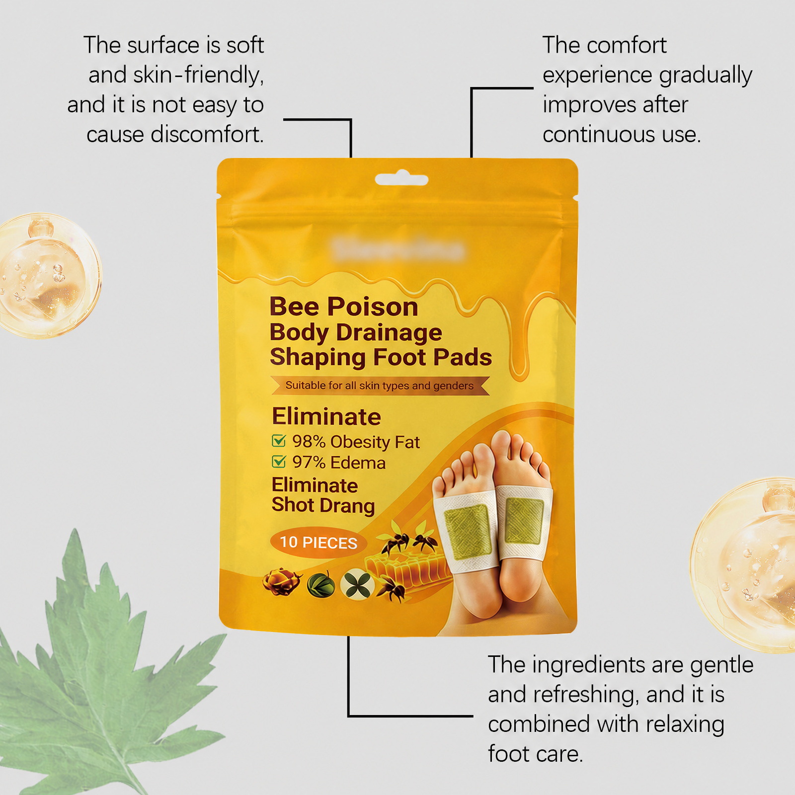 Bee Venom Ginger Foot Pads - Gently Care for Your Feet, Daily Sole Maintenance, Comfortable, Lightweight, Breathable Foot Care Pads