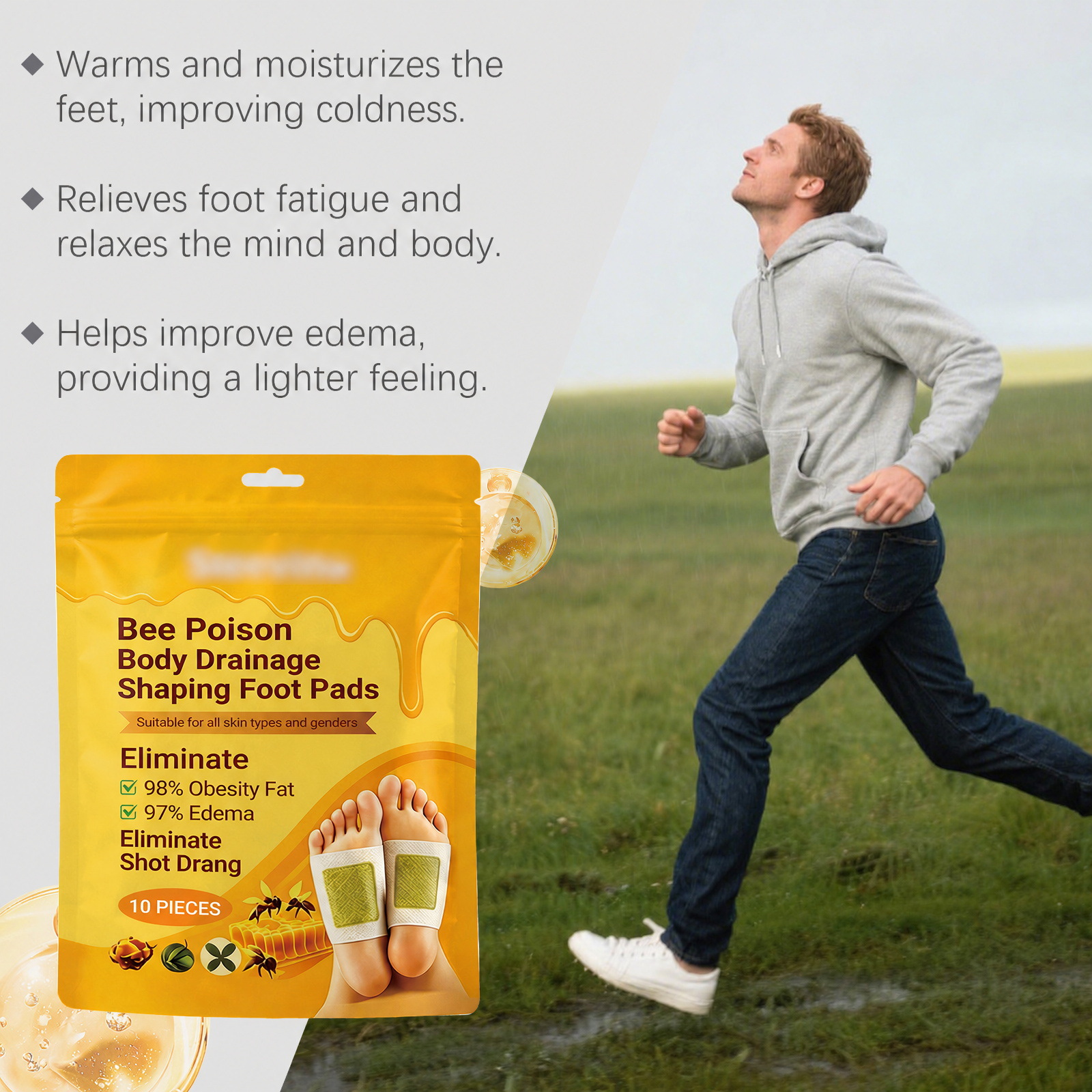 Bee Venom Ginger Foot Pads - Gently Care for Your Feet, Daily Sole Maintenance, Comfortable, Lightweight, Breathable Foot Care Pads
