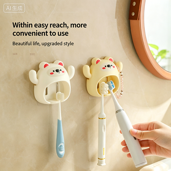 Cartoon Toothbrush Holder Cute Funny Animal Wall Mount Hooks With Wall Suction Cup Bathroom Decor Accessories Gift For Kids