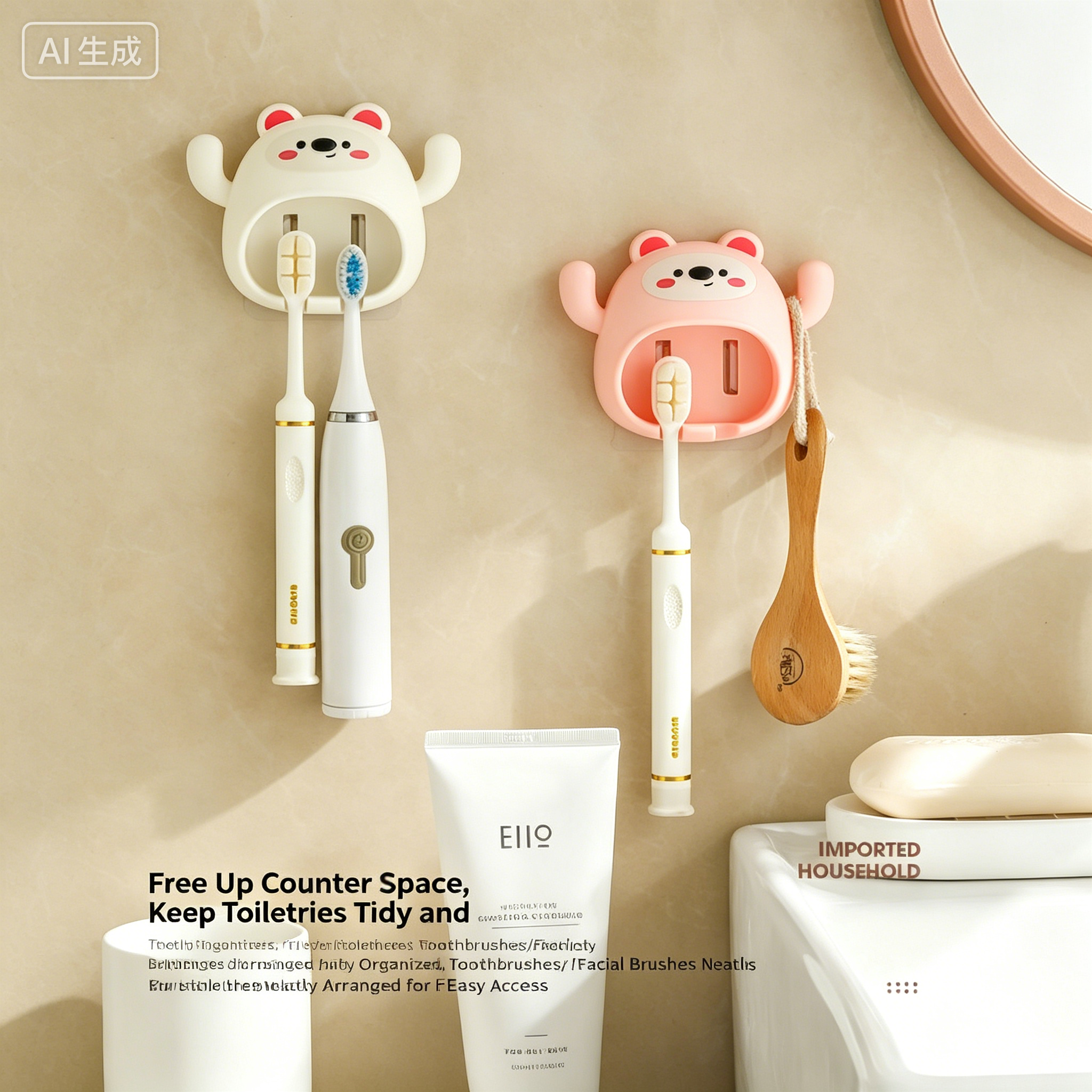 Cartoon Toothbrush Holder Cute Funny Animal Wall Mount Hooks With Wall Suction Cup Bathroom Decor Accessories Gift For Kids