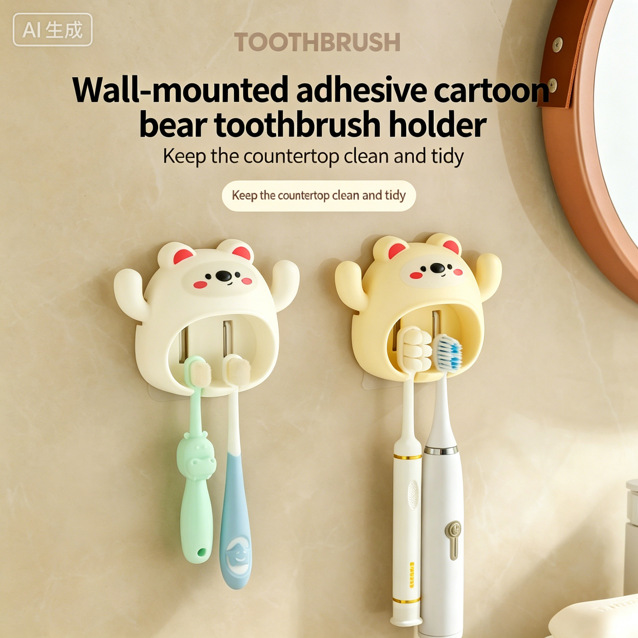 Cartoon Toothbrush Holder Cute Funny Animal Wall Mount Hooks With Wall Suction Cup Bathroom Decor Accessories Gift For Kids