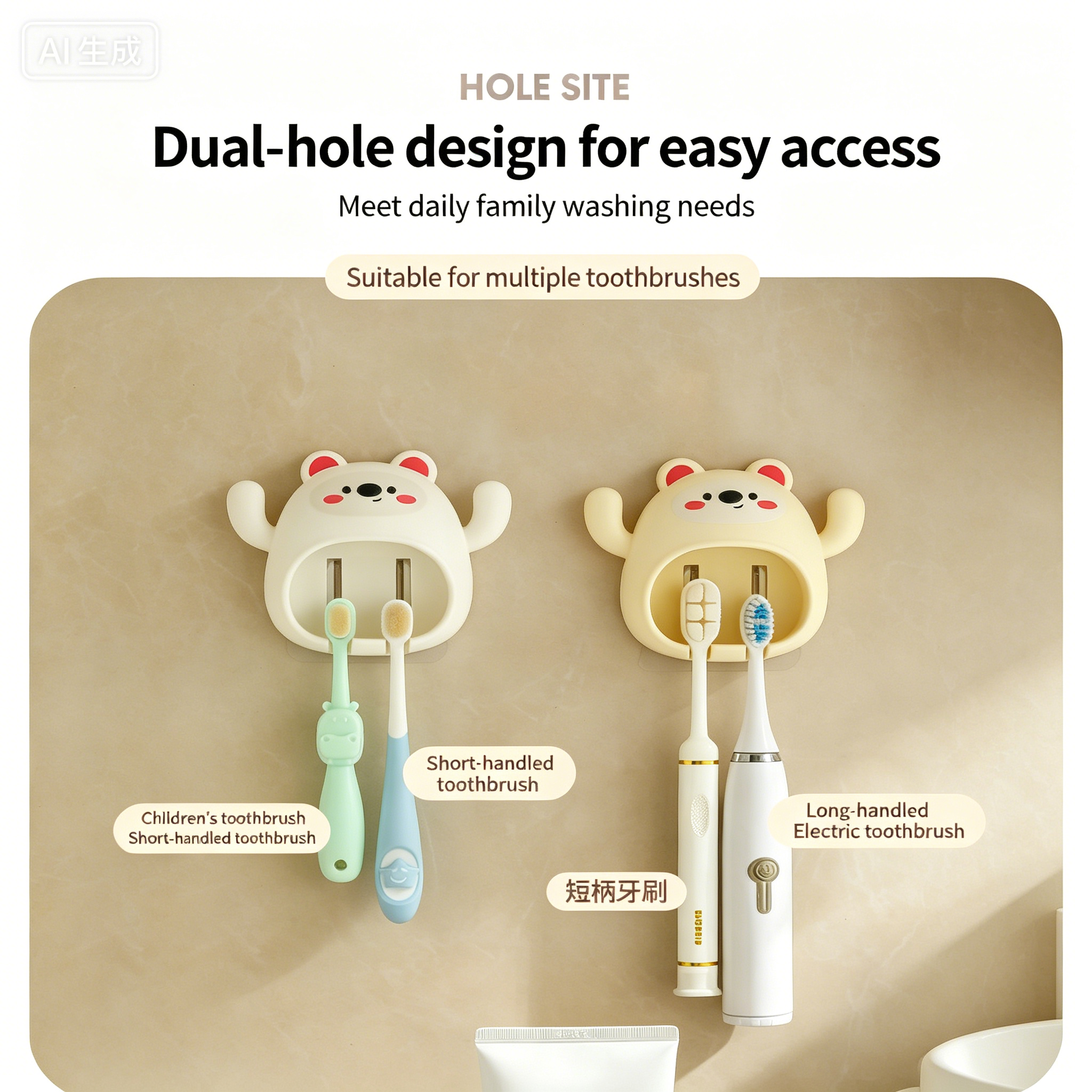 Cartoon Toothbrush Holder Cute Funny Animal Wall Mount Hooks With Wall Suction Cup Bathroom Decor Accessories Gift For Kids