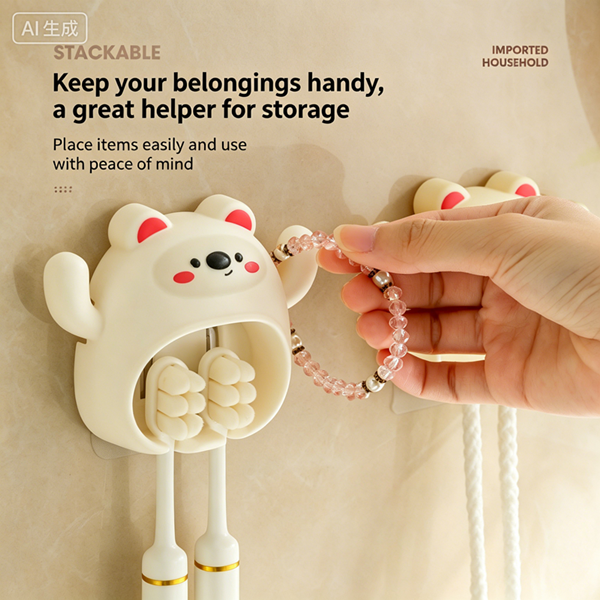 Cartoon Toothbrush Holder Cute Funny Animal Wall Mount Hooks With Wall Suction Cup Bathroom Decor Accessories Gift For Kids