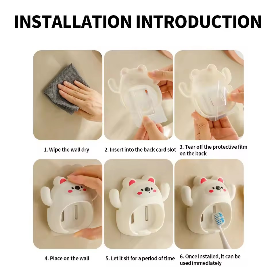 Cartoon Toothbrush Holder Cute Funny Animal Wall Mount Hooks With Wall Suction Cup Bathroom Decor Accessories Gift For Kids
