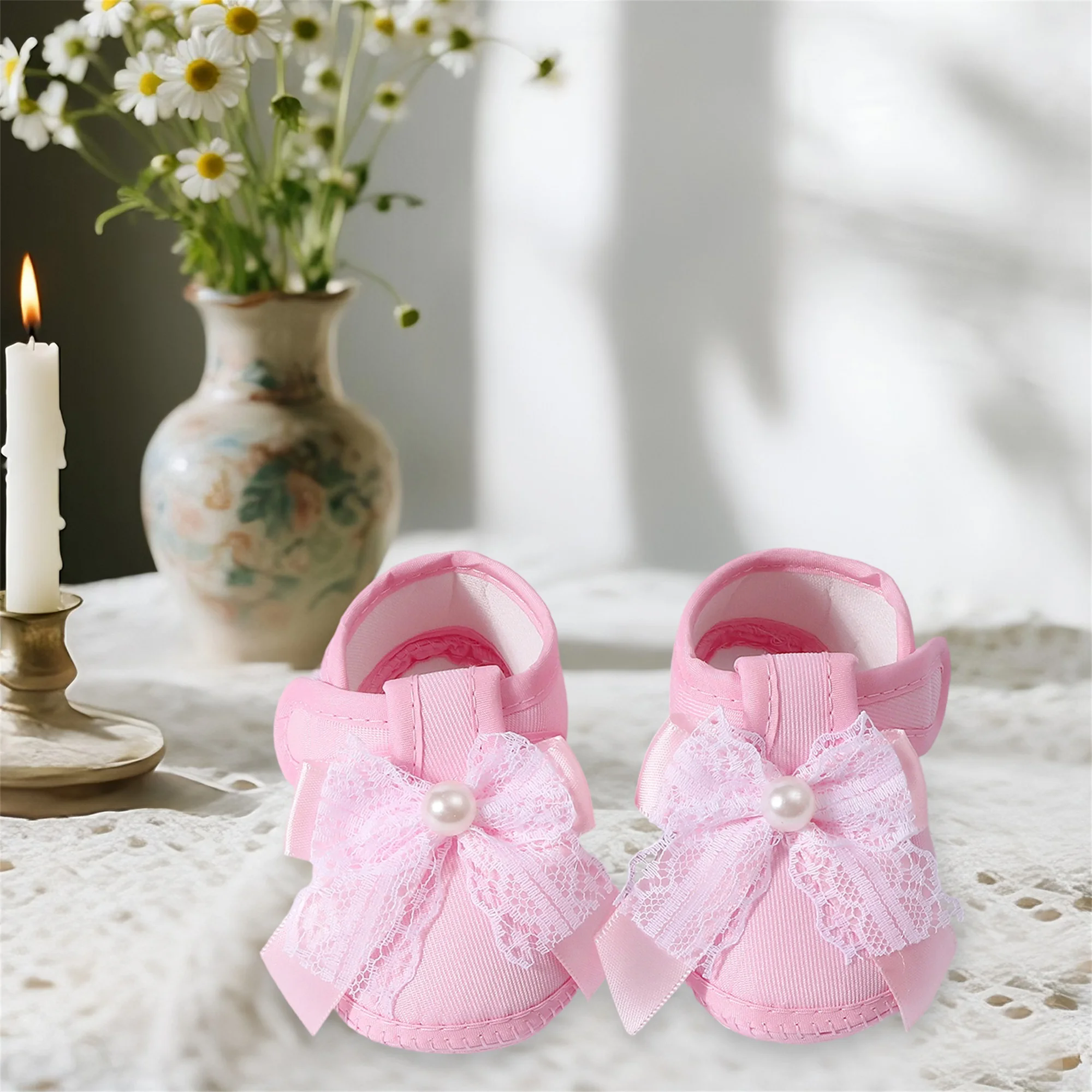Baby Girls Princess Shoes Soft Lace Bow Non-slip Bottom First Walker Shoes Toddler Shoes
