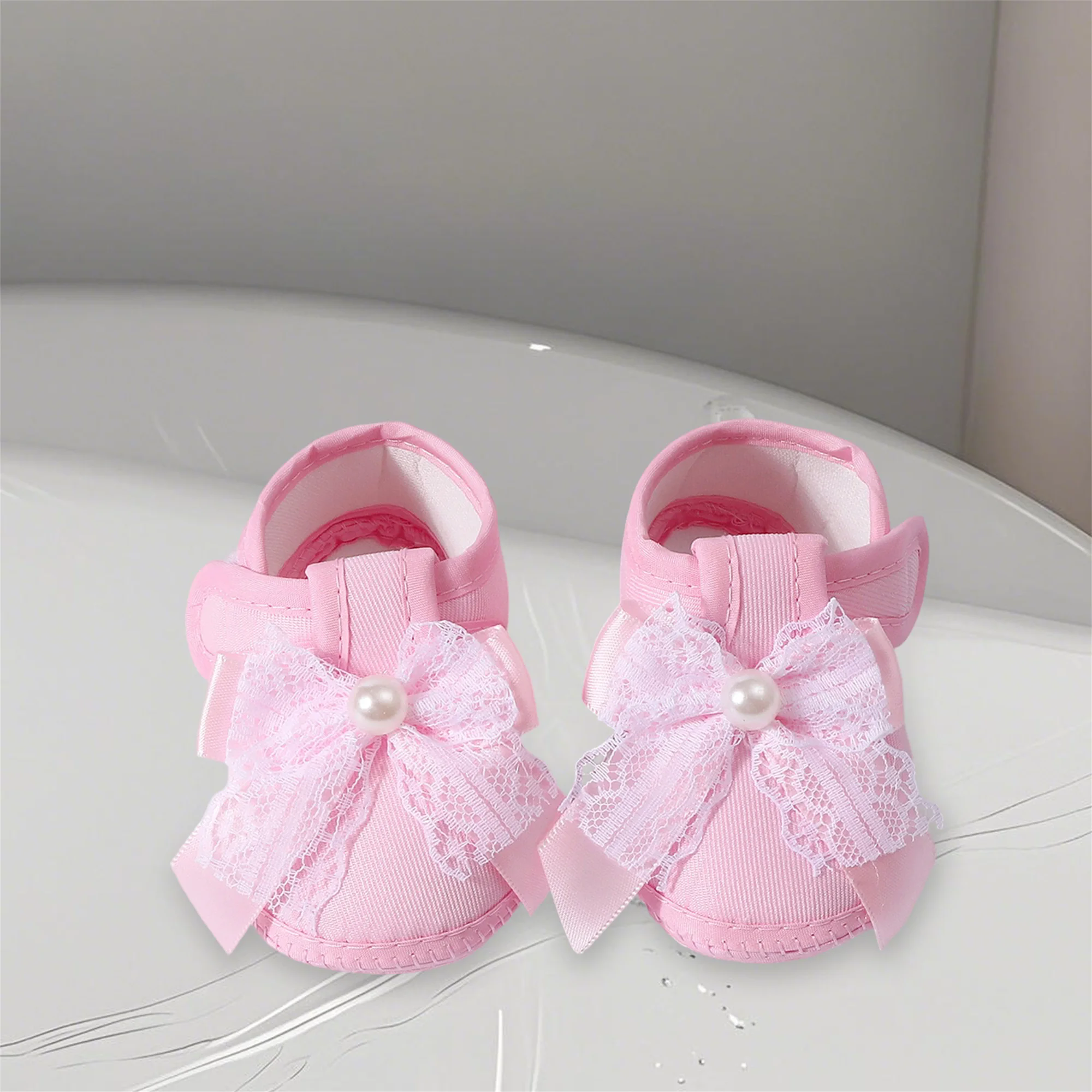 Baby Girls Princess Shoes Soft Lace Bow Non-slip Bottom First Walker Shoes Toddler Shoes