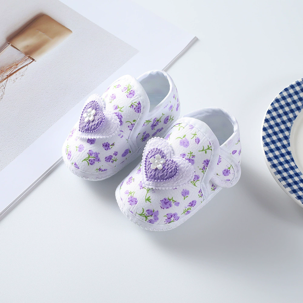 Baby Girls Flat Shoes, Soft Sole Bowknot Flower Print Non-slip Indoor Outdoor Toddler Shoes 0-12M