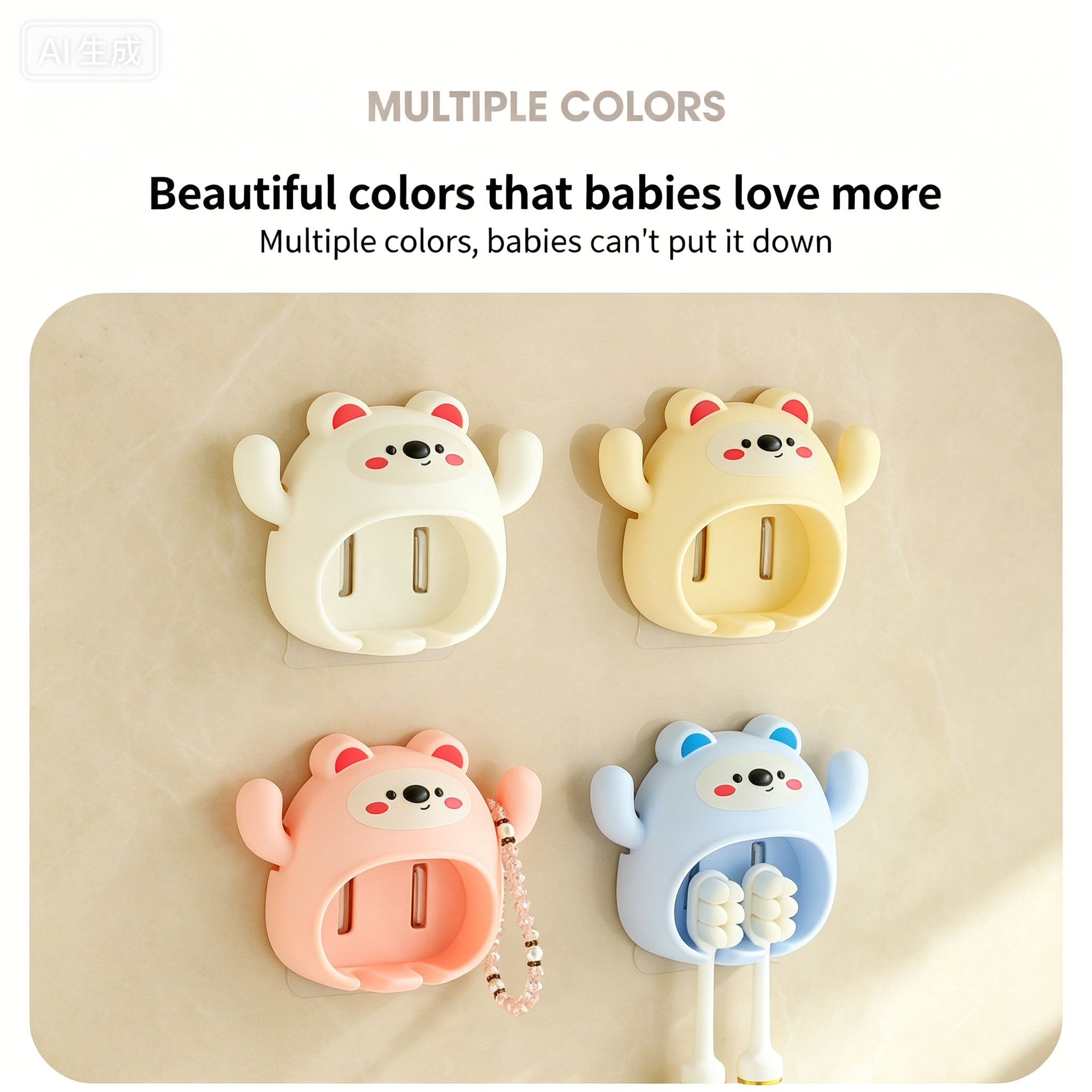 Cartoon Toothbrush Holder Cute Funny Animal Wall Mount Hooks With Wall Suction Cup Bathroom Decor Accessories Gift For Kids