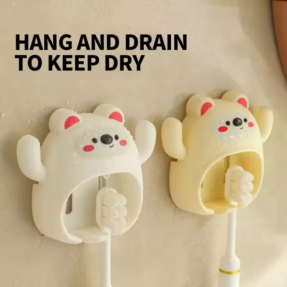 Cartoon Toothbrush Holder Cute Funny Animal Wall Mount Hooks With Wall Suction Cup Bathroom Decor Accessories Gift For Kids