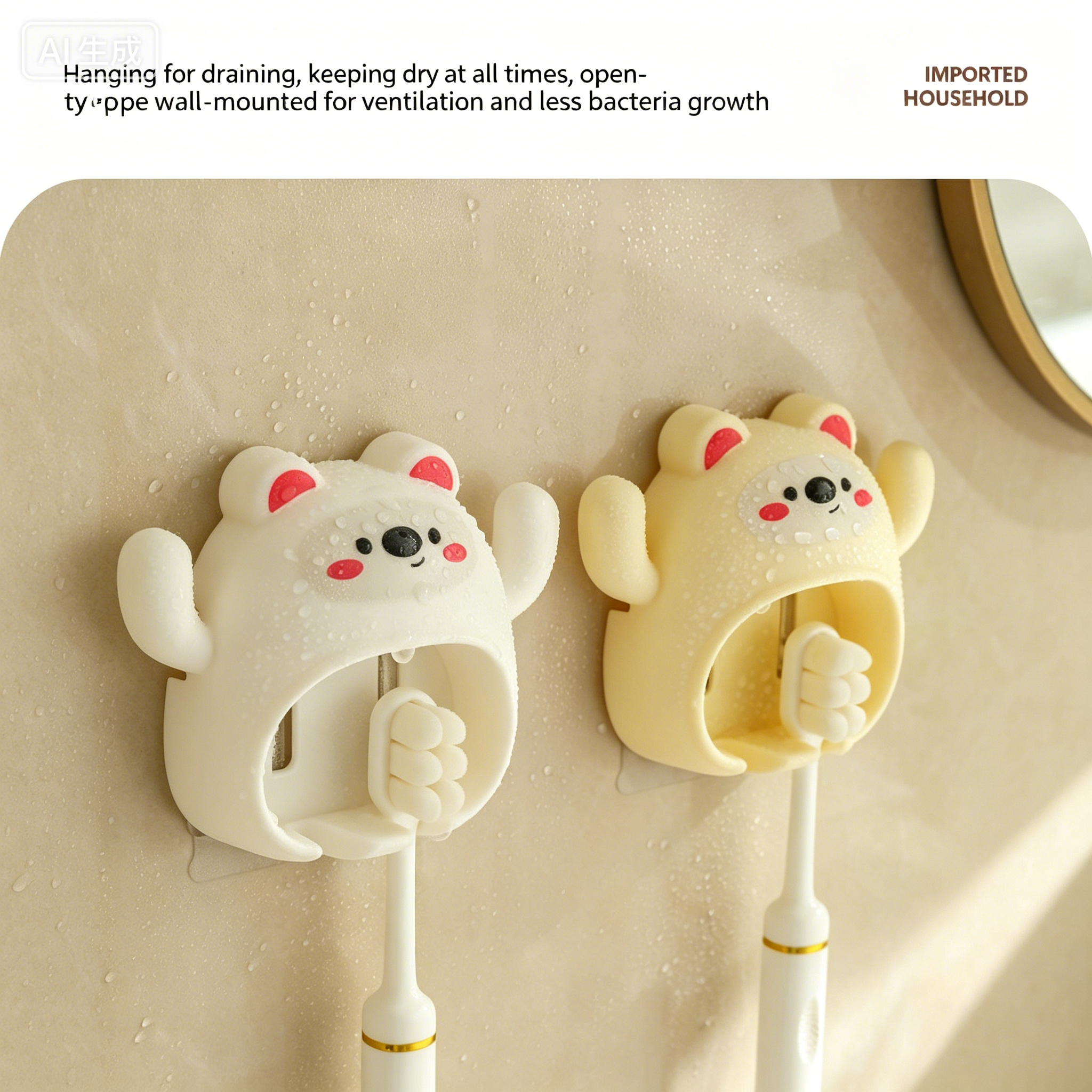 Cartoon Toothbrush Holder Cute Funny Animal Wall Mount Hooks With Wall Suction Cup Bathroom Decor Accessories Gift For Kids