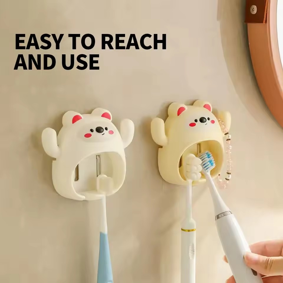 Cartoon Toothbrush Holder Cute Funny Animal Wall Mount Hooks With Wall Suction Cup Bathroom Decor Accessories Gift For Kids