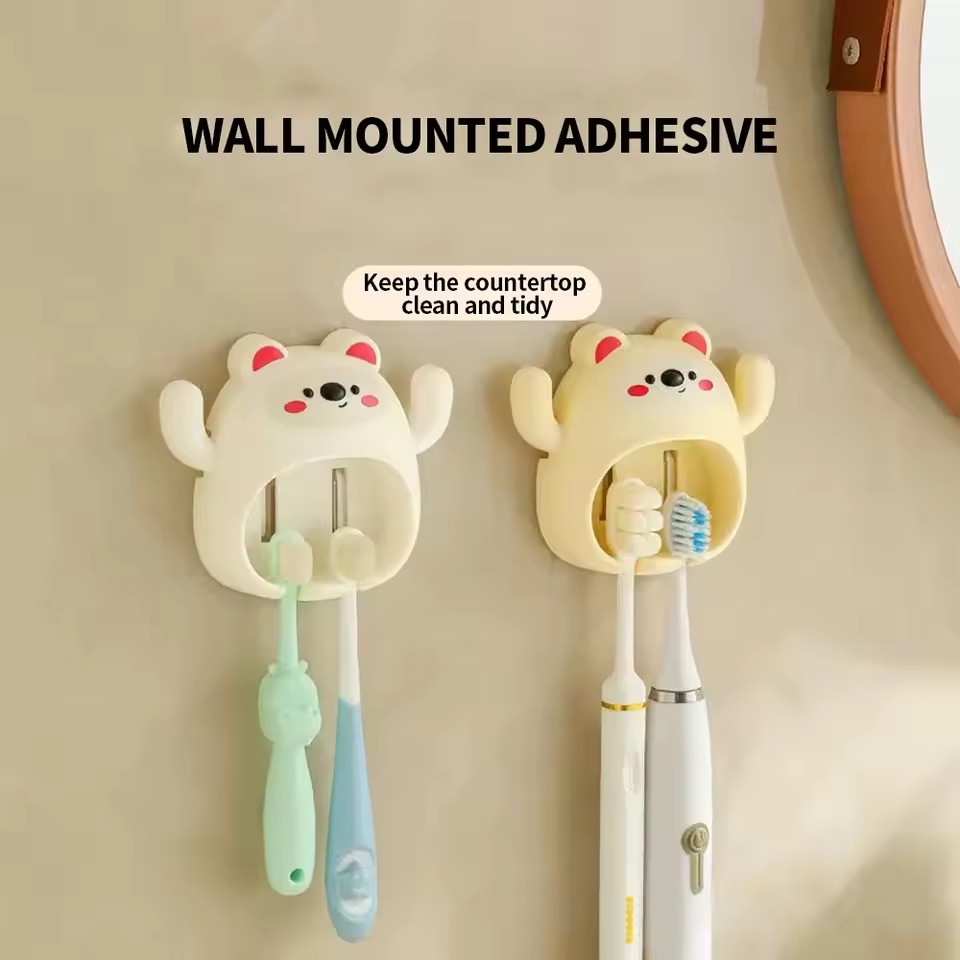 Cartoon Toothbrush Holder Cute Funny Animal Wall Mount Hooks With Wall Suction Cup Bathroom Decor Accessories Gift For Kids