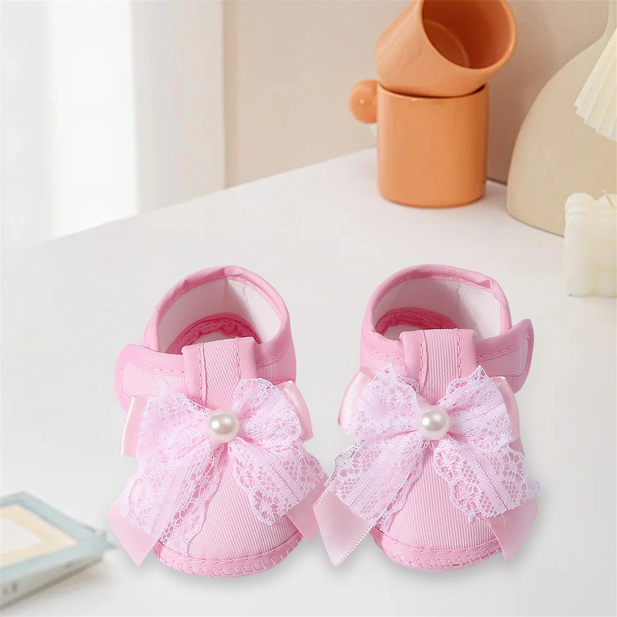 Baby Girls Princess Shoes Soft Lace Bow Non-slip Bottom First Walker Shoes Toddler Shoes