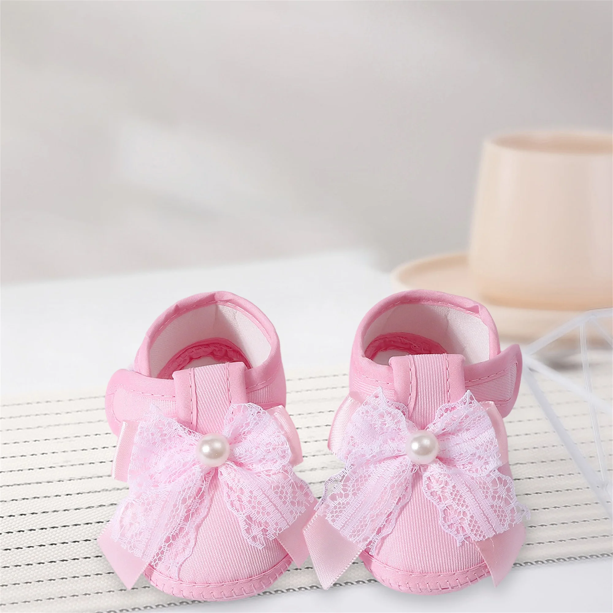 Baby Girls Princess Shoes Soft Lace Bow Non-slip Bottom First Walker Shoes Toddler Shoes