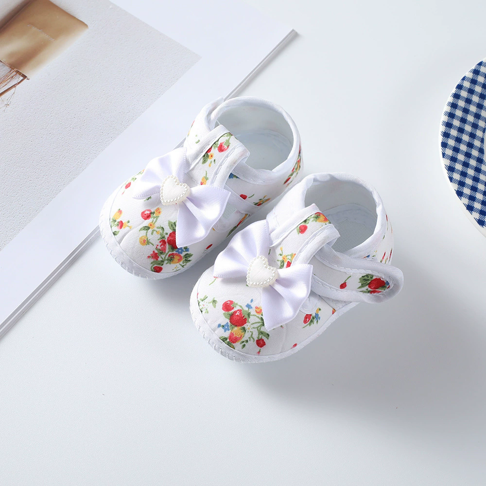 Baby Girls Flat Shoes, Soft Sole Bowknot Flower Print Non-slip Indoor Outdoor Toddler Shoes 0-12M